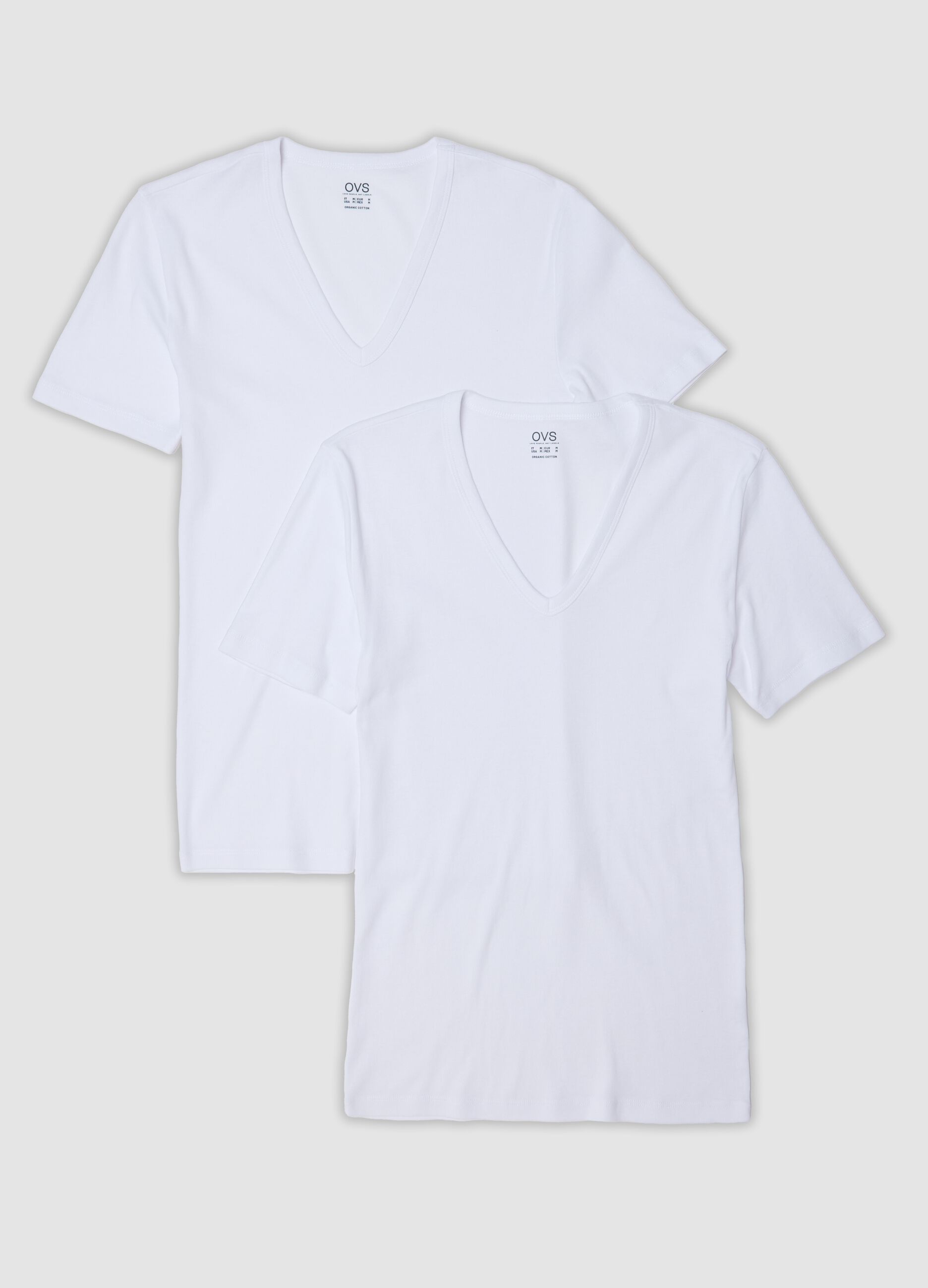 2-pack of white organic cotton T-shirts with deep V-neck