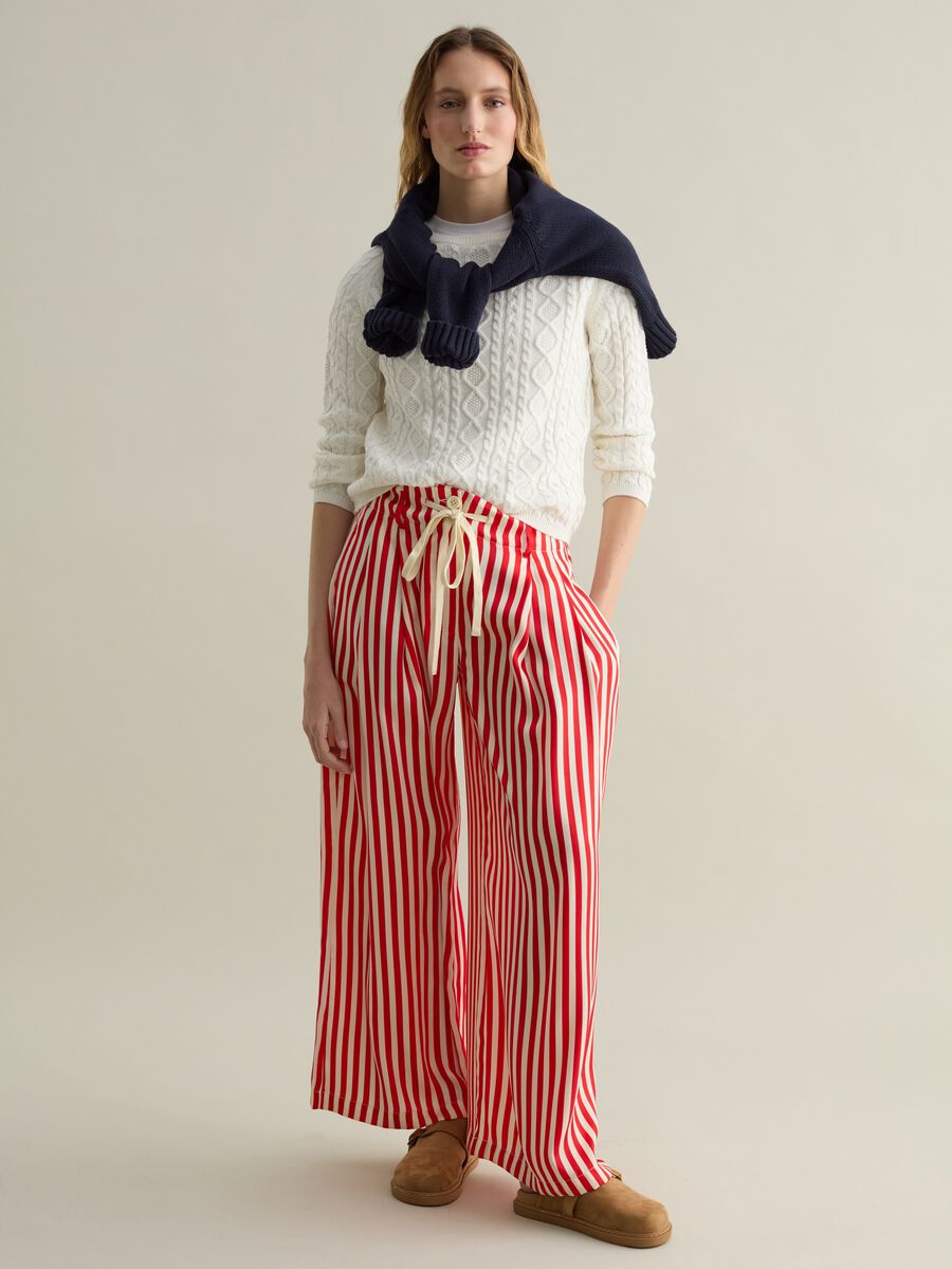 Wide-leg striped trousers with drawstring_0