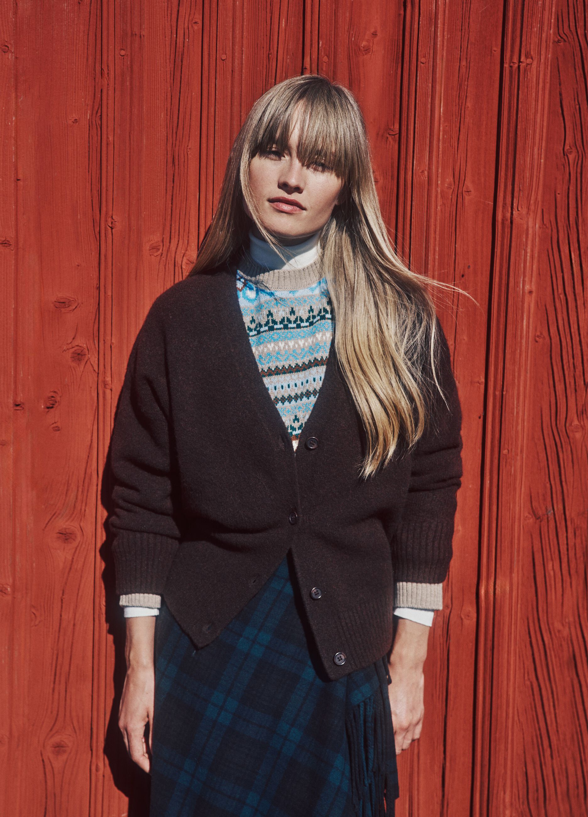 Brown oversized V-neck cardigan with buttons