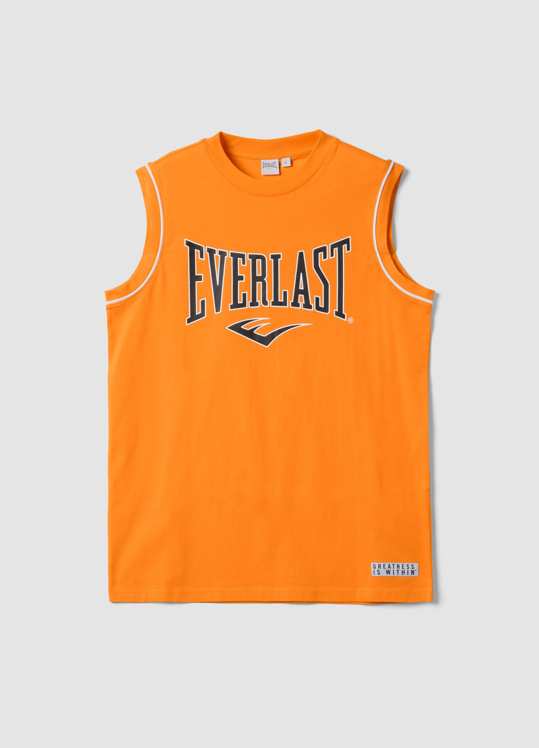 Orange sleeveless vest in pure cotton with Everlast logo