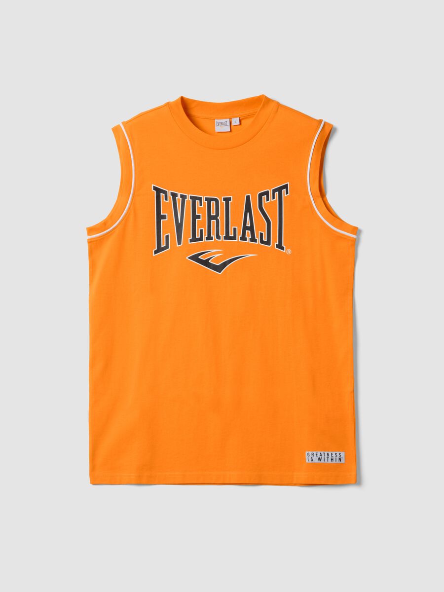 Orange sleeveless vest in pure cotton with Everlast logo_0