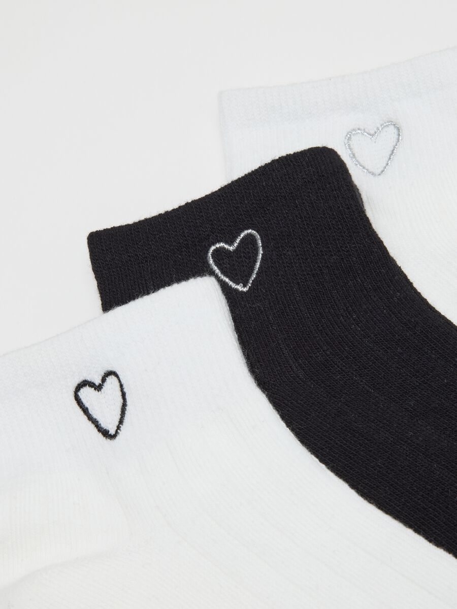 Set of three pairs of multicoloured cotton blend socks with heart embroidery_2