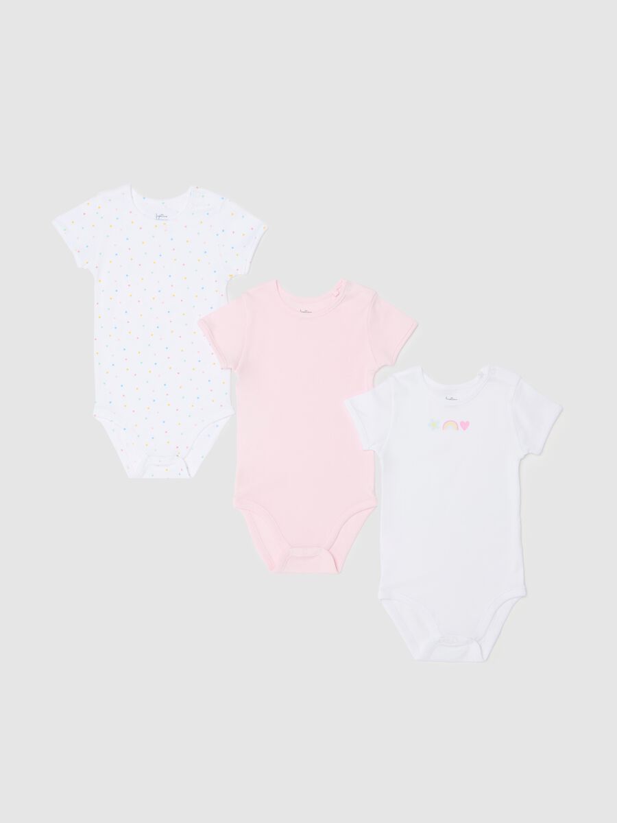 Three-pack short-sleeved bodysuits in cotton_0