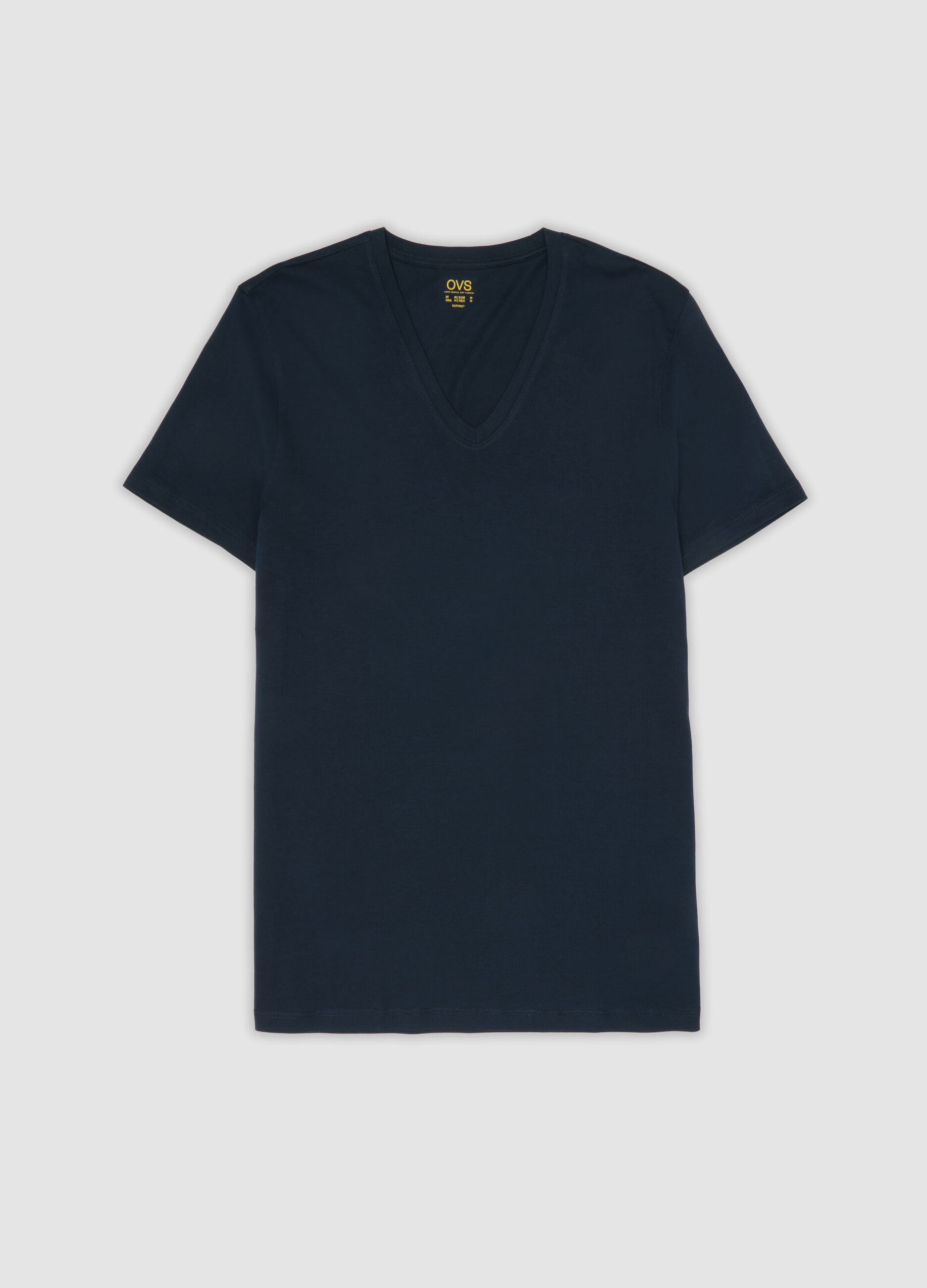 Blue pure Supima cotton V-neck T-shirt, regular fit