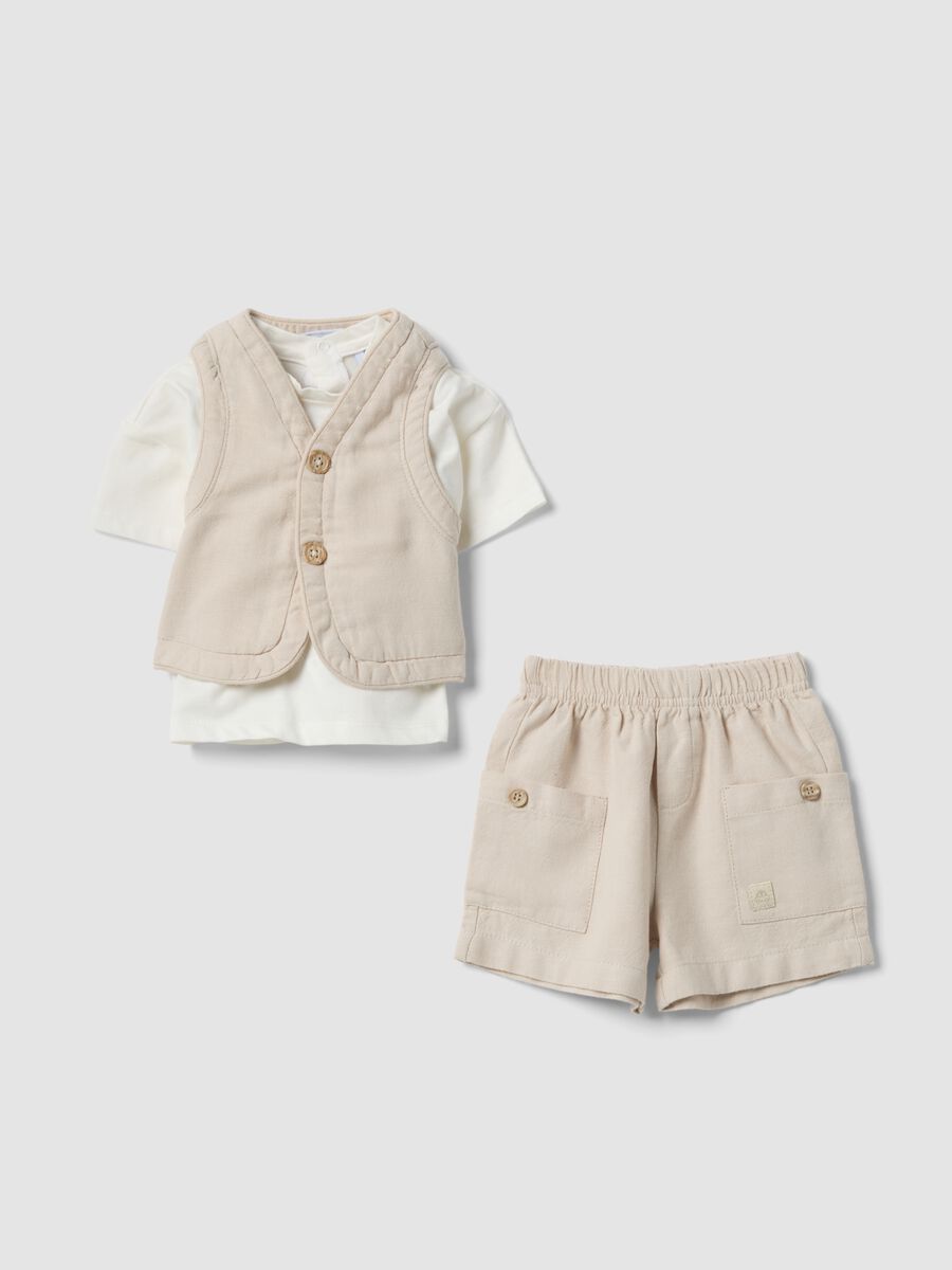 Beige cotton-linen blend set for babies_0