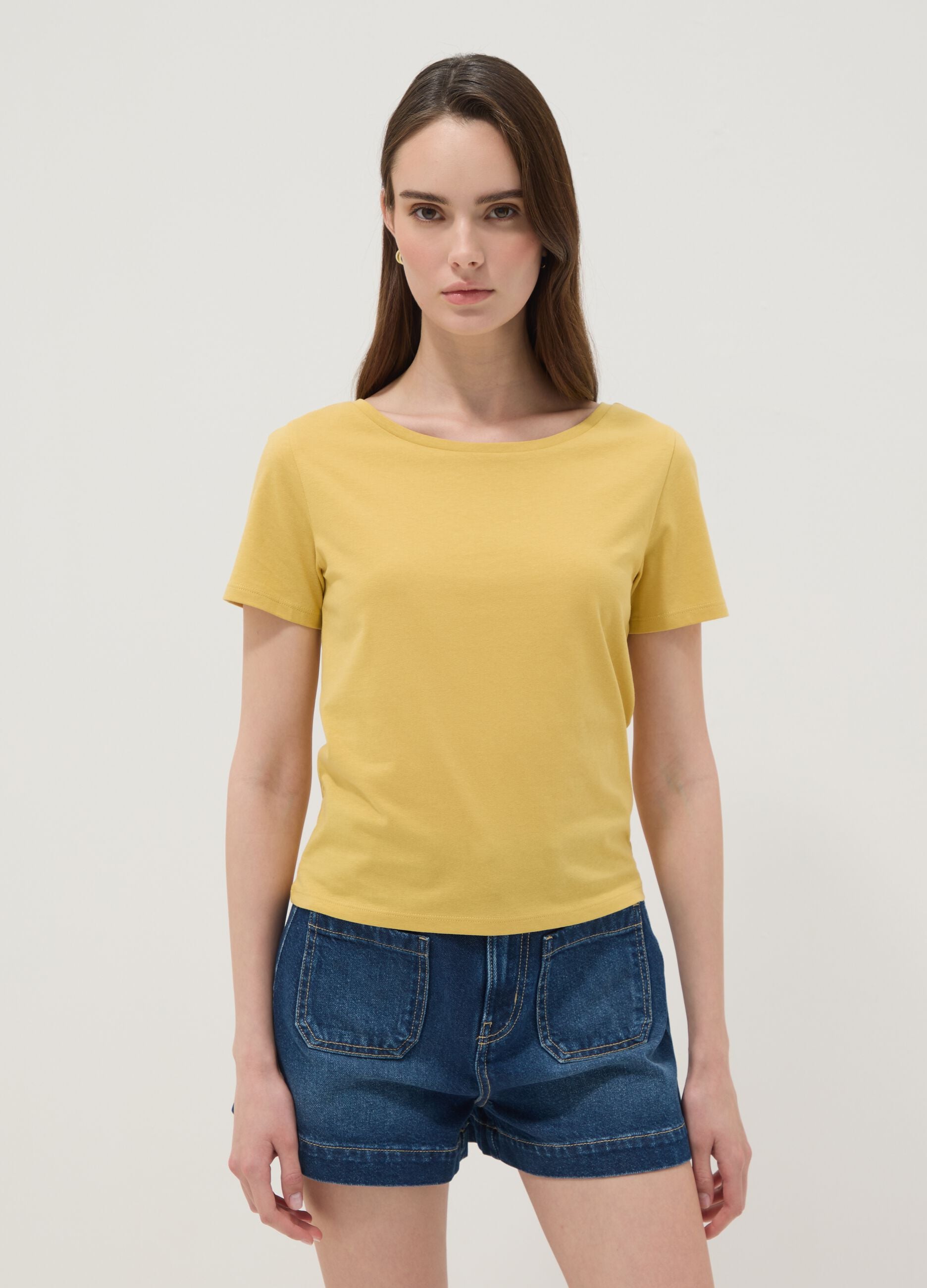 Yellow pure cotton short-sleeve T-shirt