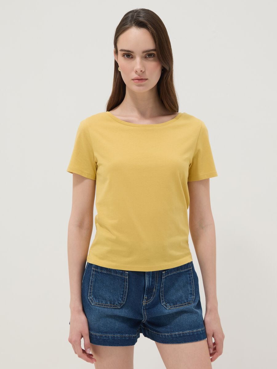 T-shirt gialla in puro cotone a maniche corte_1
