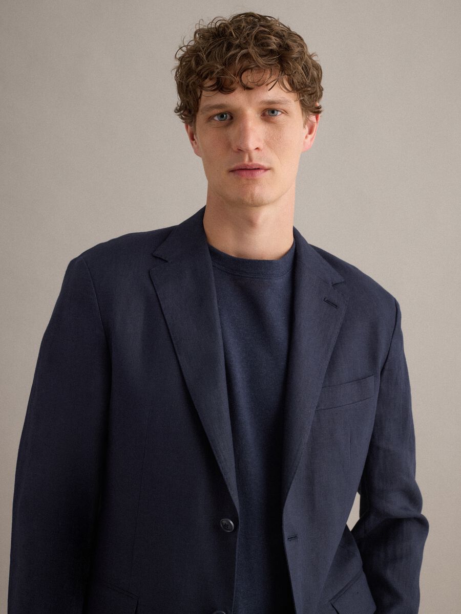 Blazer in puro lino blu regular fit_3