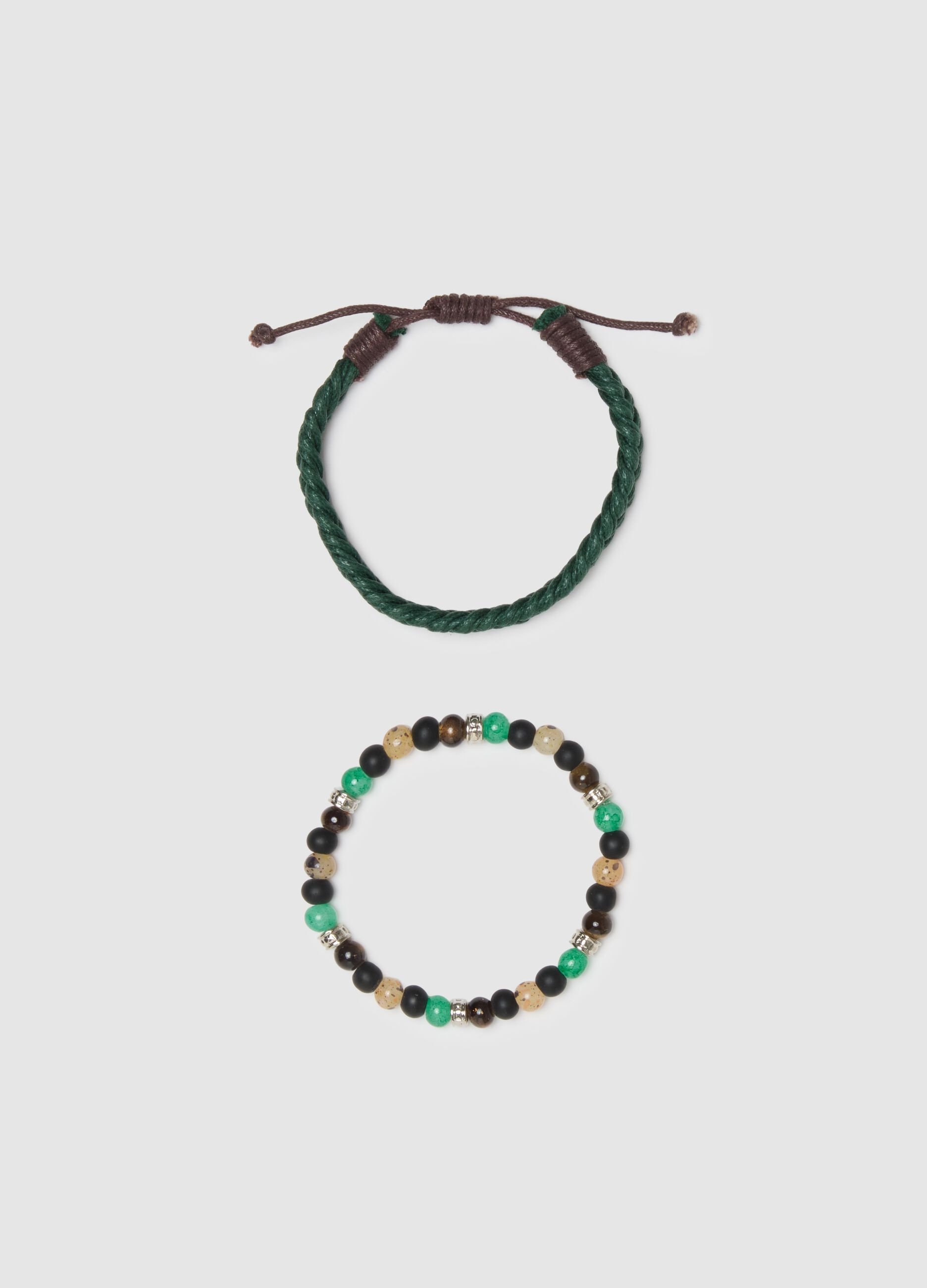 Multi-coloured bracelet bipack with glass beads and woven design