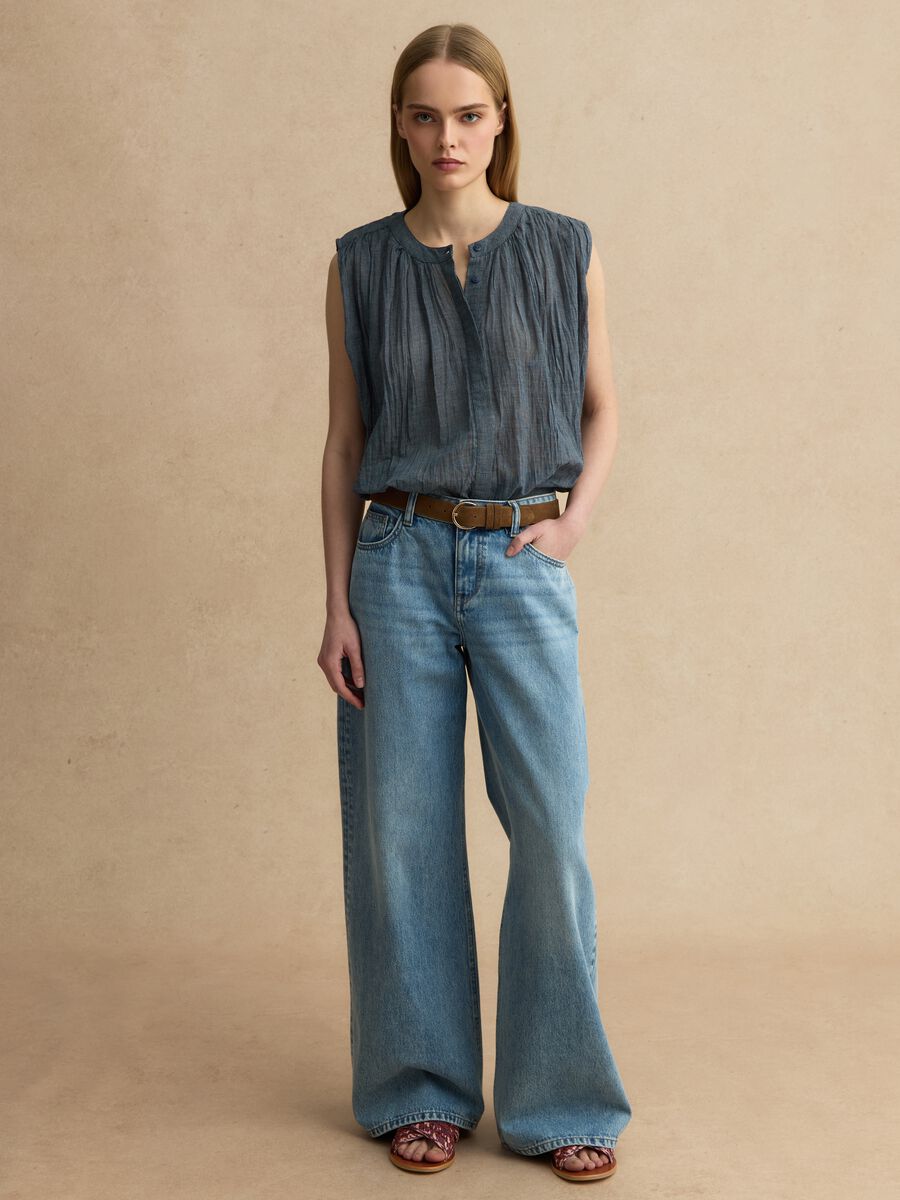 Blusa senza maniche in puro cotone blu regular fit_2