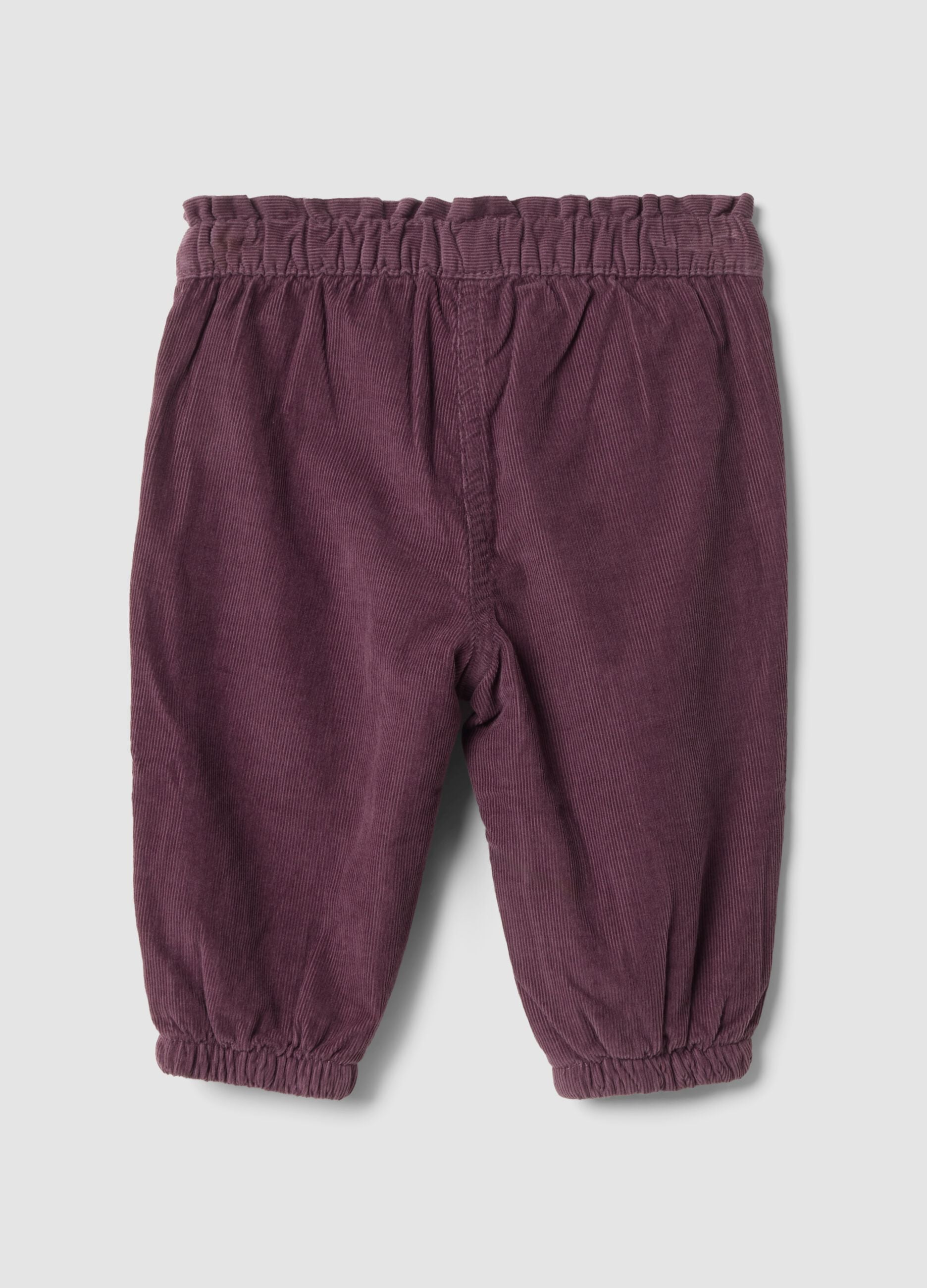 Purple pure cotton trousers with floral embroidery