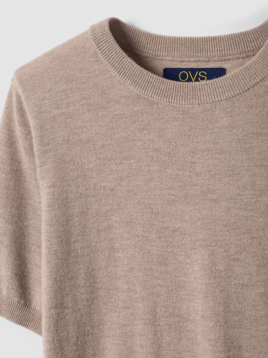 Maglia beige in misto lana a maniche corte girocollo regular fit_5