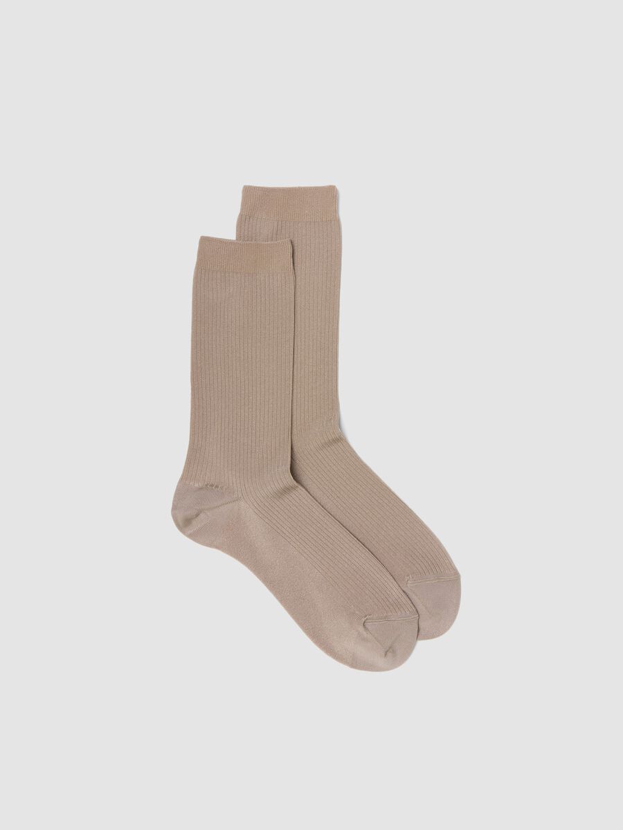 Beige ribbed stretch viscose socks_0
