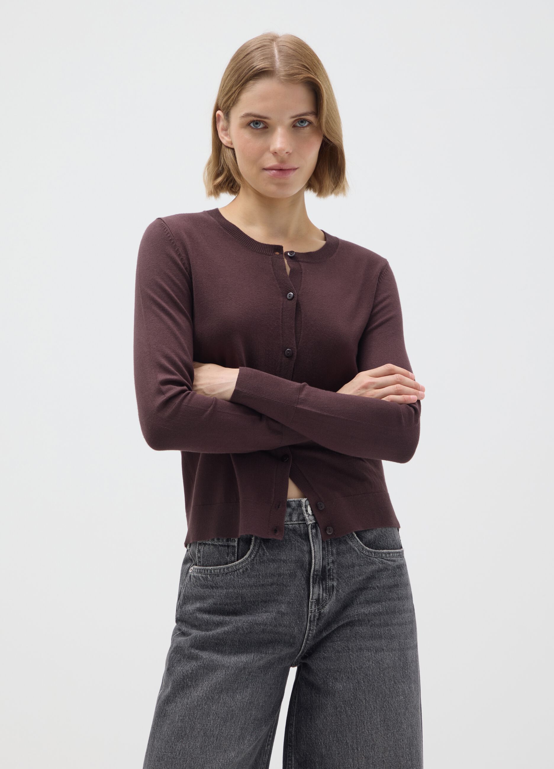 Brown viscose blend cardigan regular fit