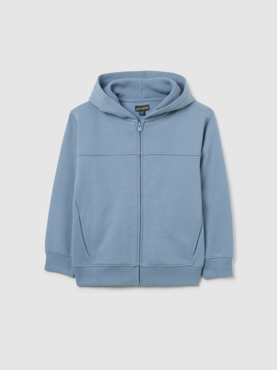 Felpa azzurra da bambino in puro cotone vestibilità oversize con zip_0