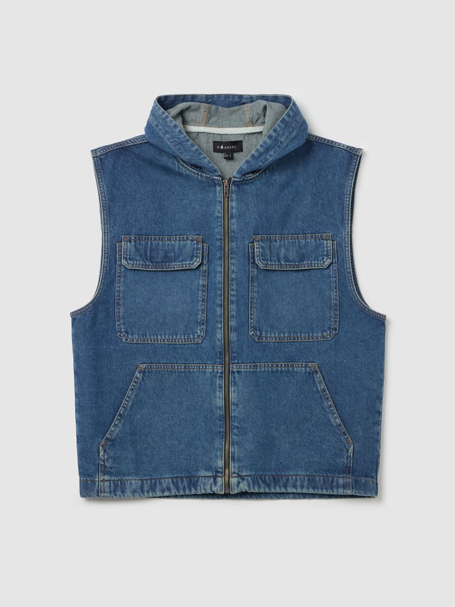 Gilet full-zip in denim con cappuccio_4