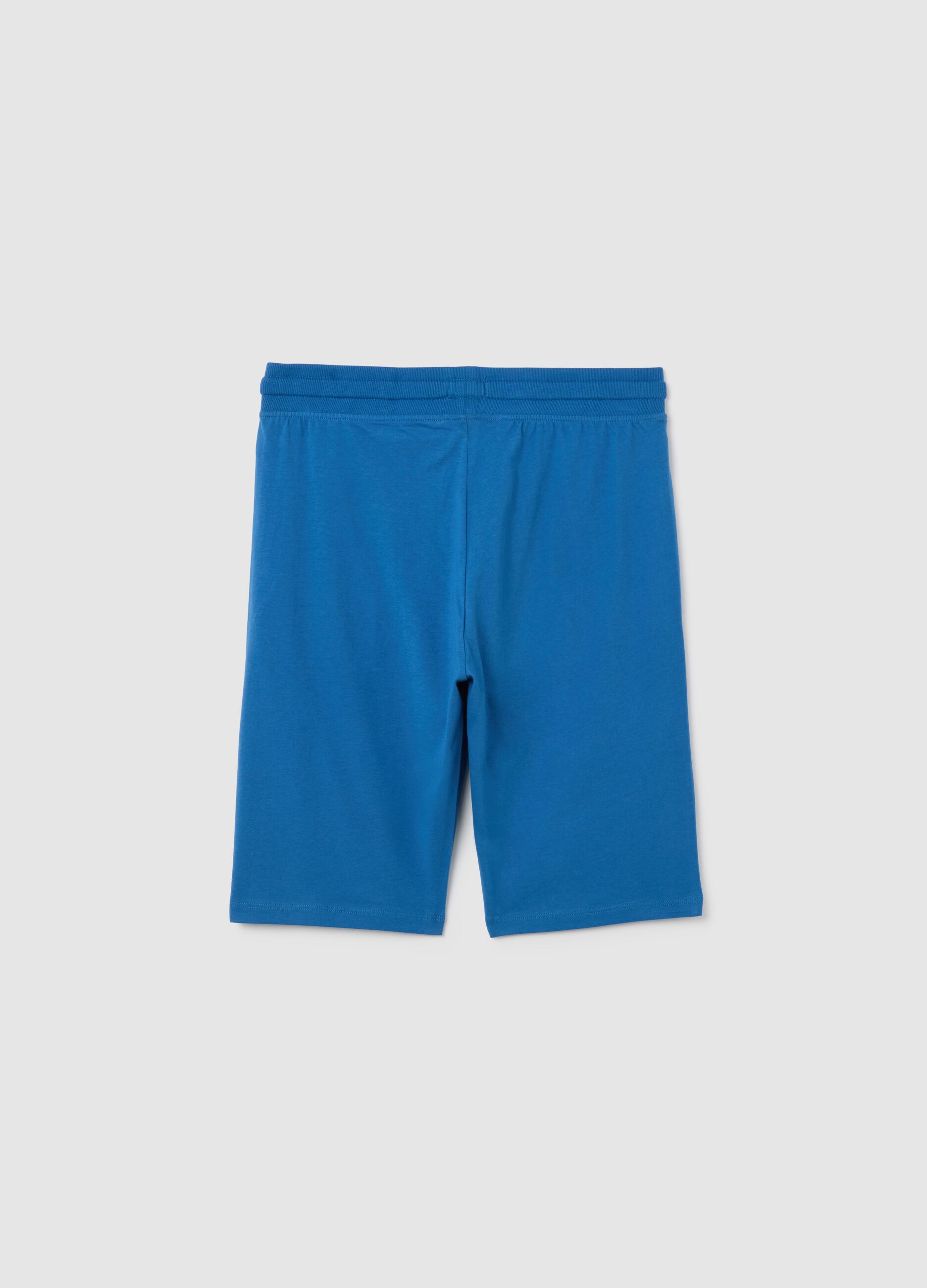 Boys' blue regular fit pure cotton shorts with elastic waistband