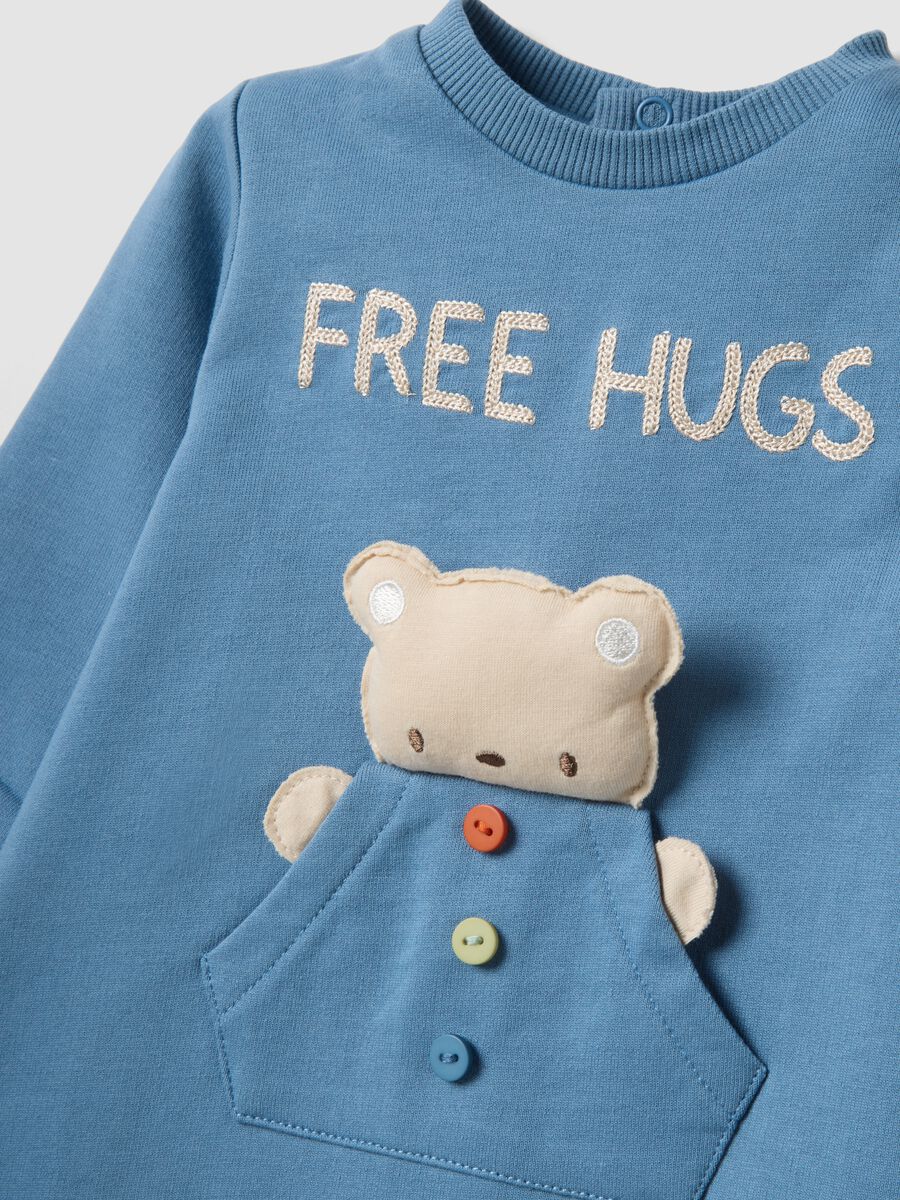 Baby blue pure cotton romper with bear motif_2