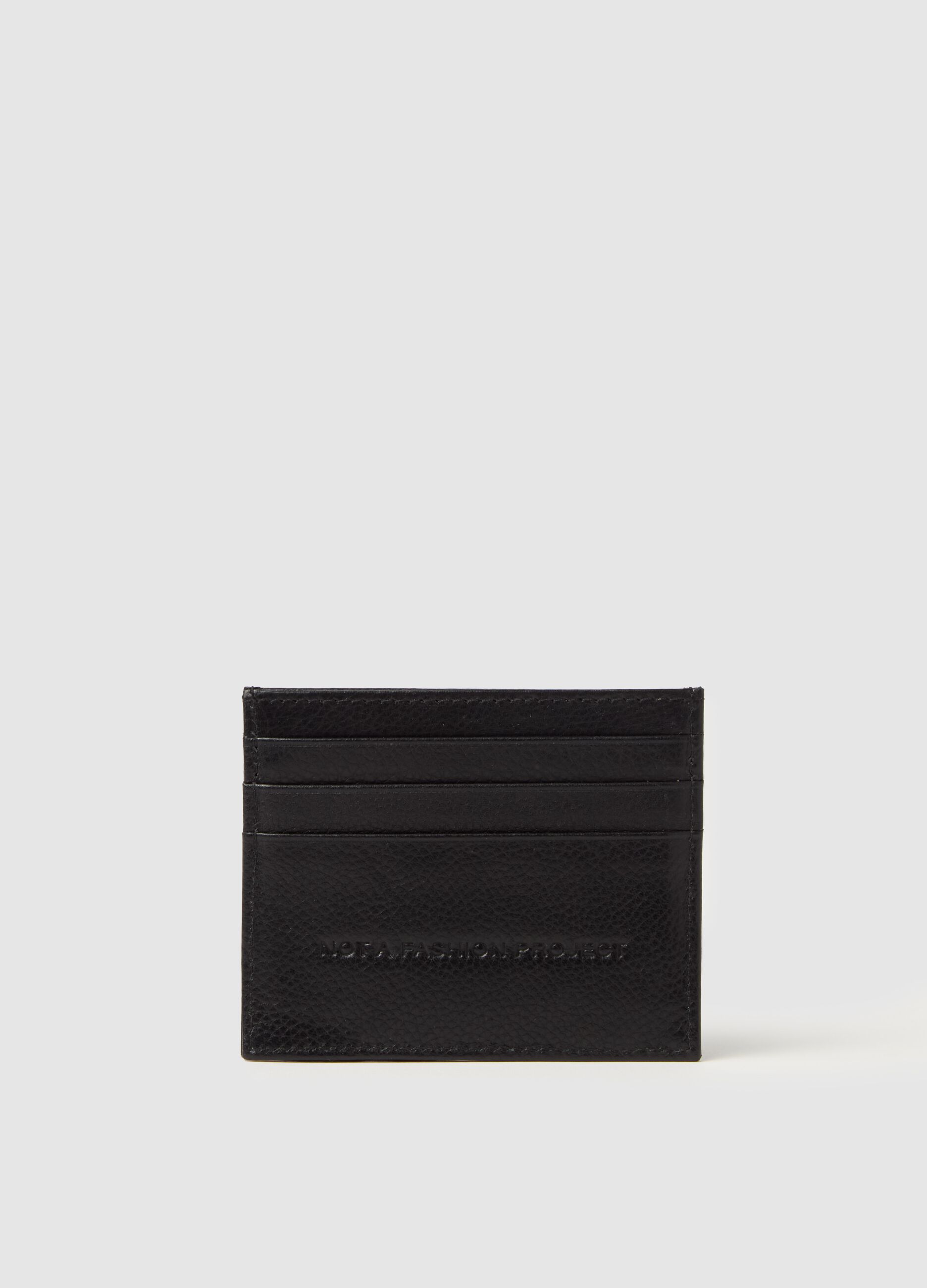 Textured-effect leather card holder