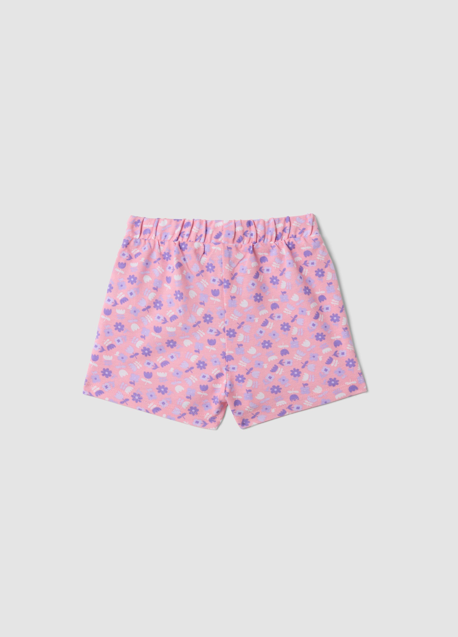 Pink pure cotton shorts with floral print