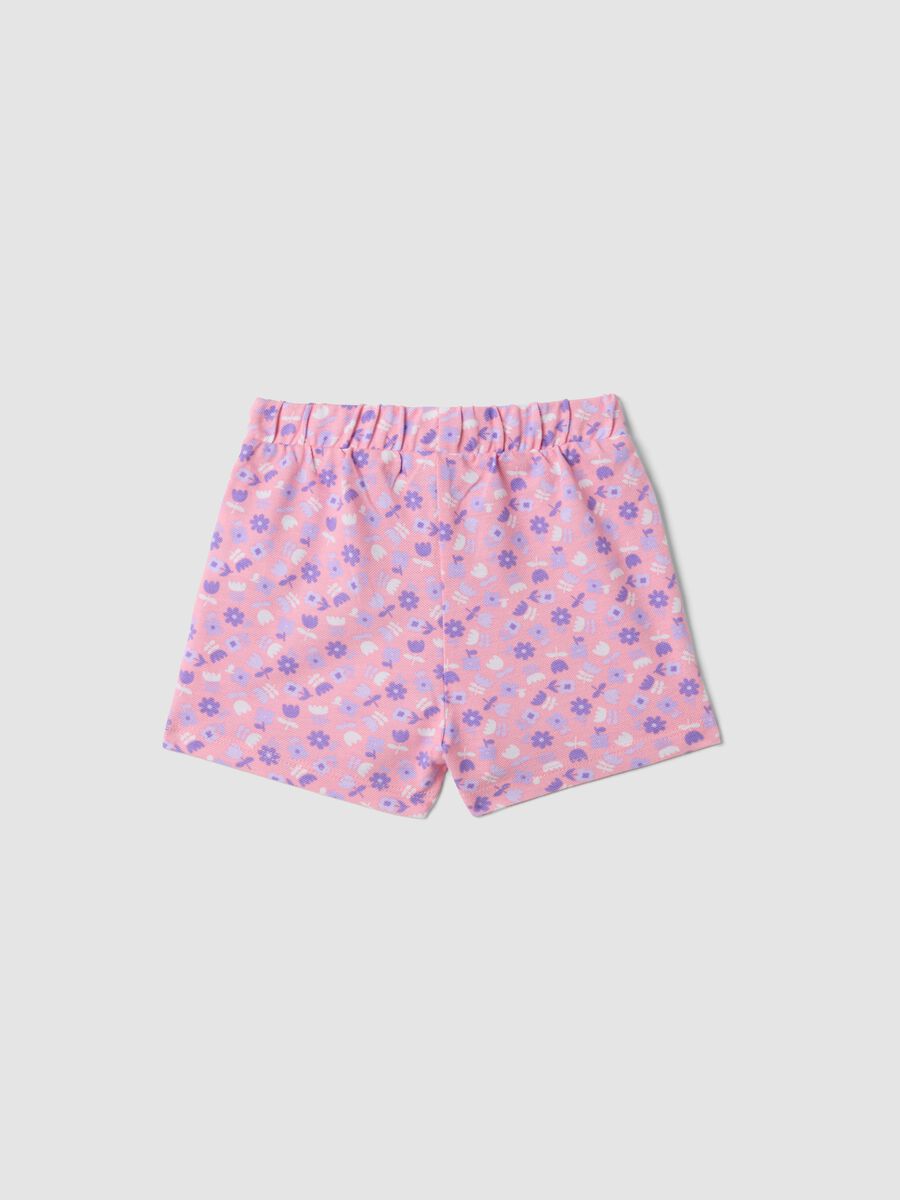 Pink pure cotton shorts with floral print_1