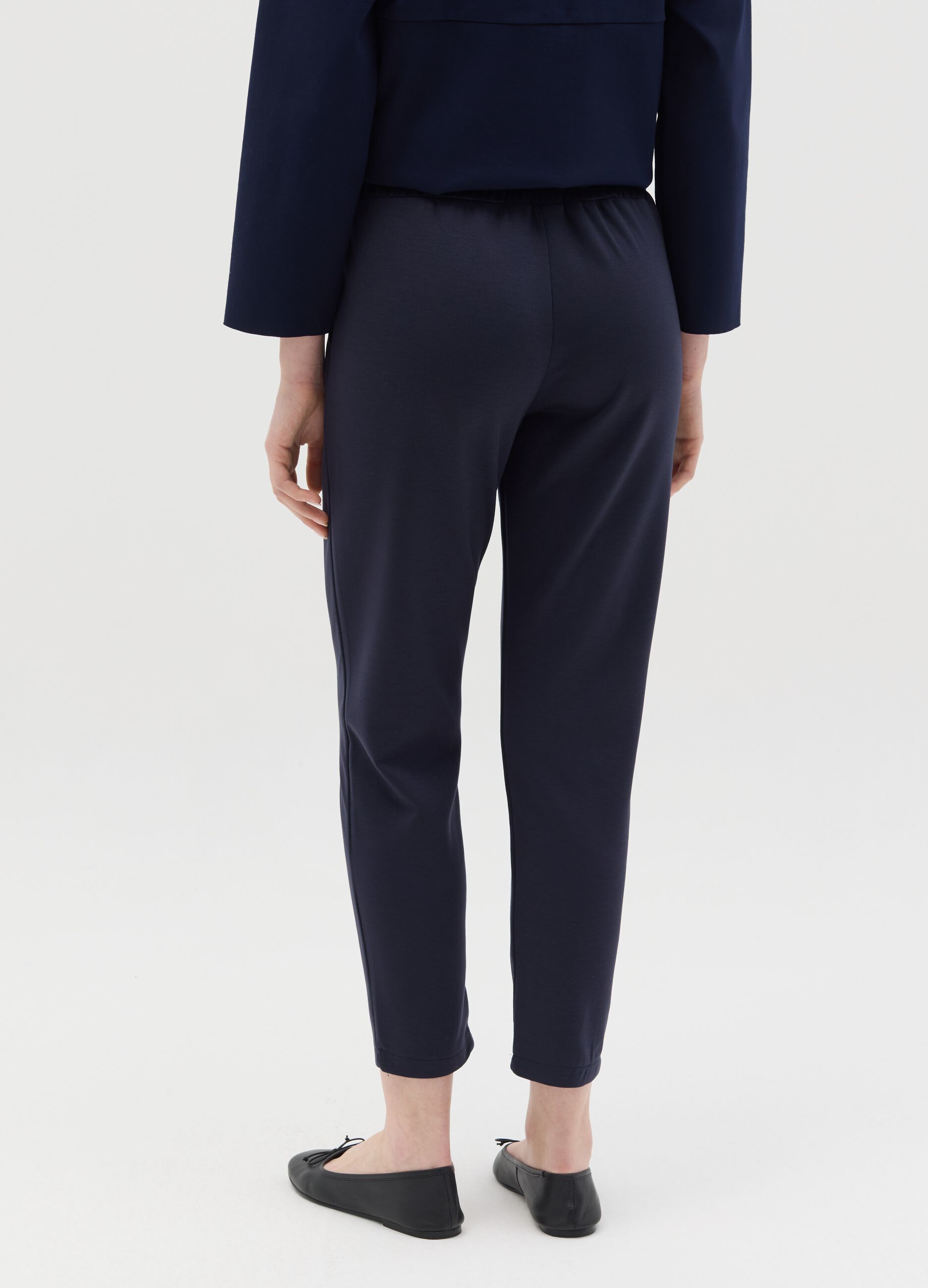 Blue cropped-fit trousers in stretch viscose blend