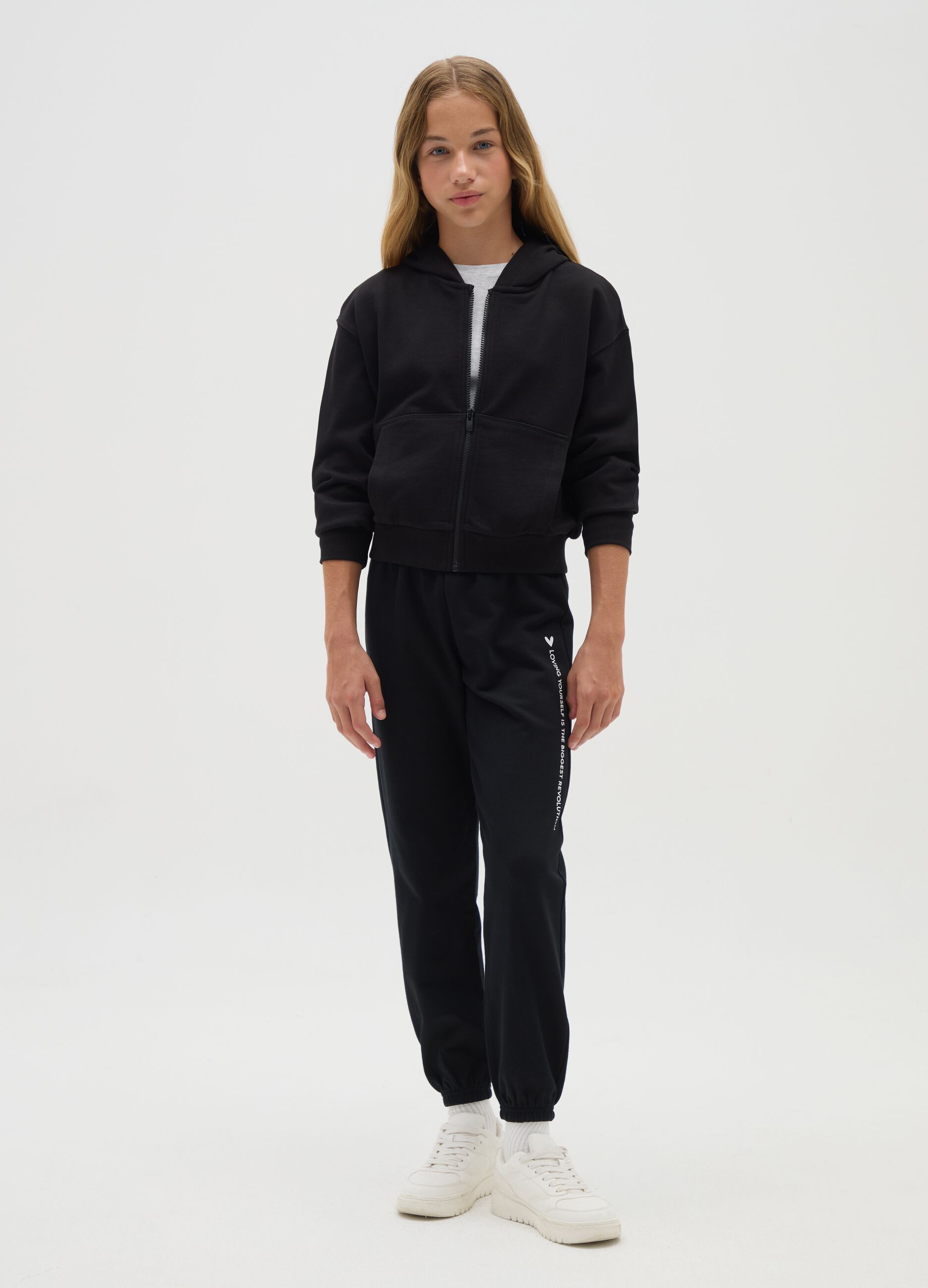 Girls' Black Pure Cotton Jogger Trousers
