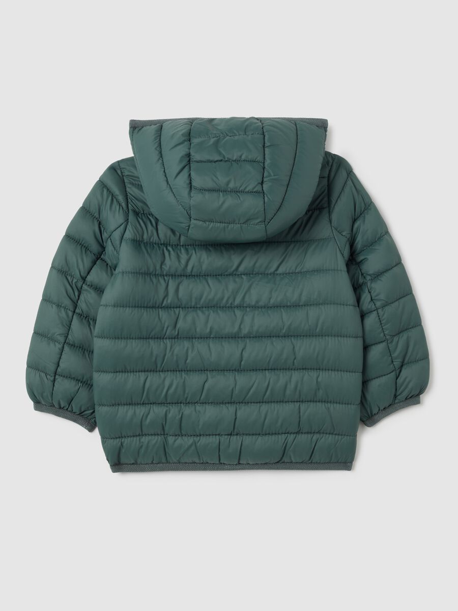Giubbotto imbottito verde da bambino con cappuccio_1