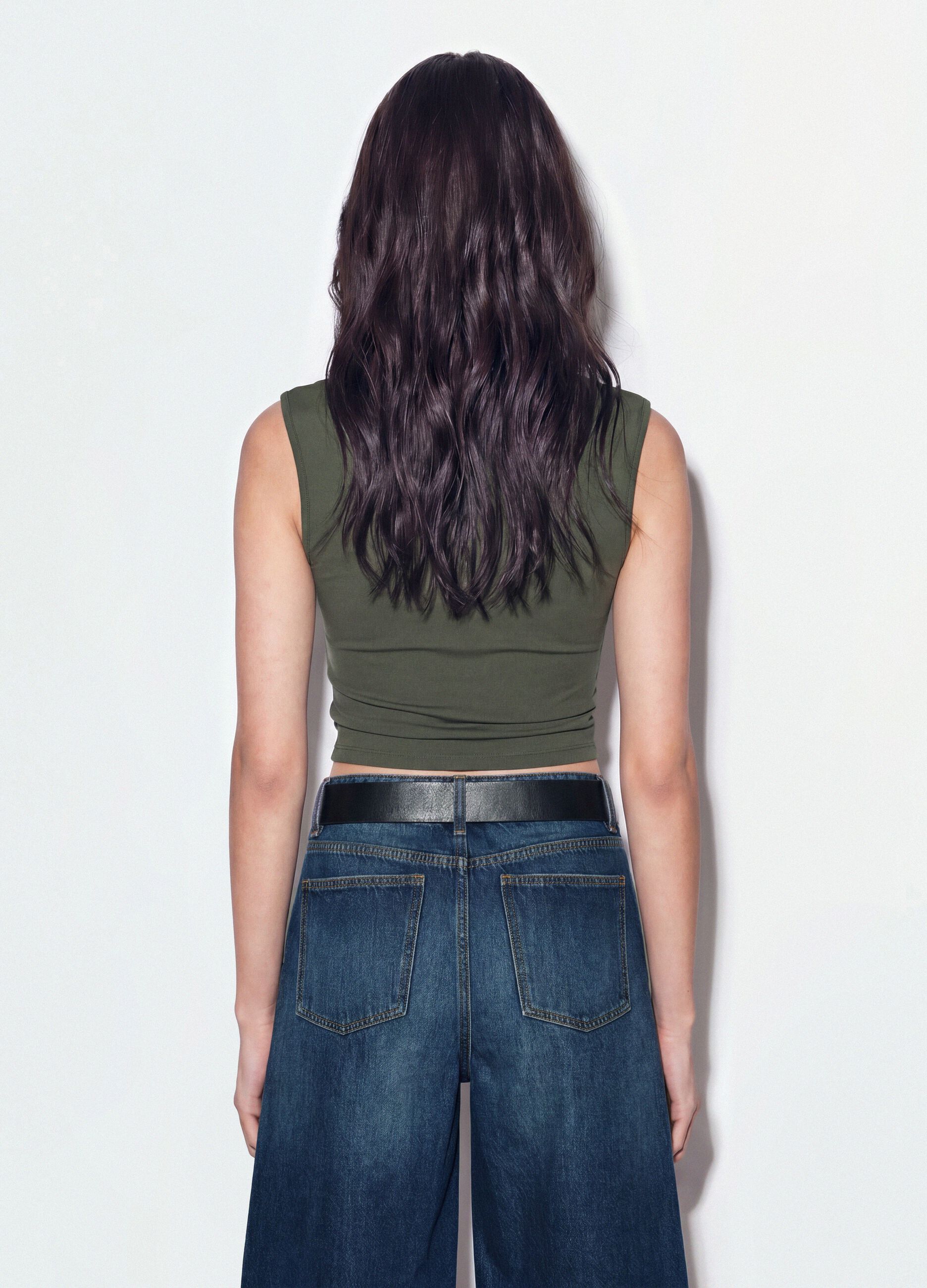Green stretch tank top with side ruching