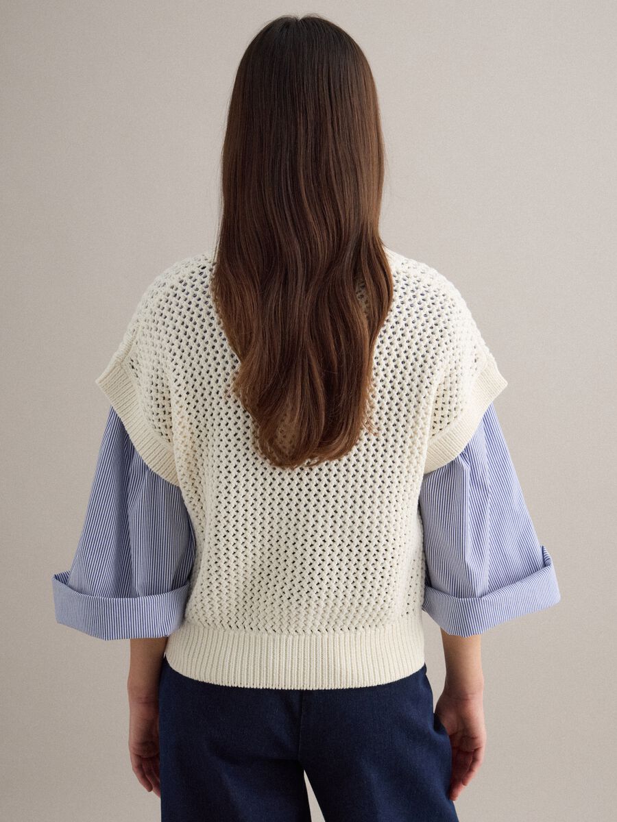 Maglione in misto cotone bianco regular fit traforato_4