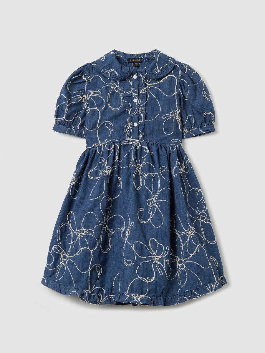 Denim dress with floral embroidery_0