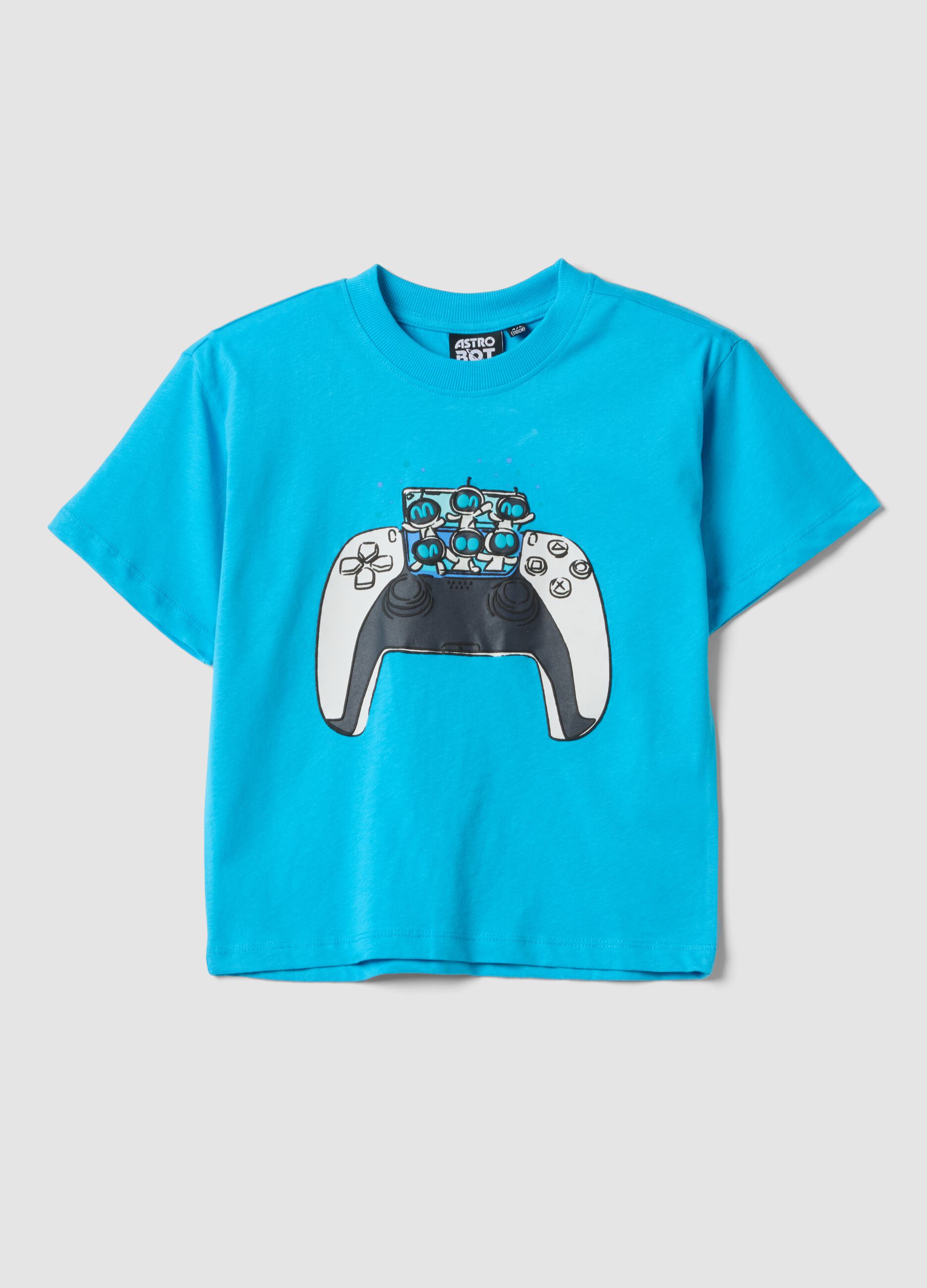 Blue pure cotton kids&rsquo; oversized-fit Astro Bot T-shirt