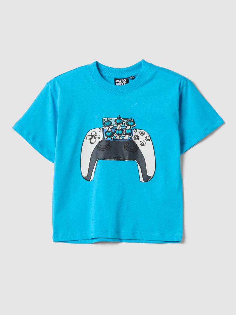 Blue pure cotton kids&rsquo; oversized-fit Astro Bot T-shirt_0