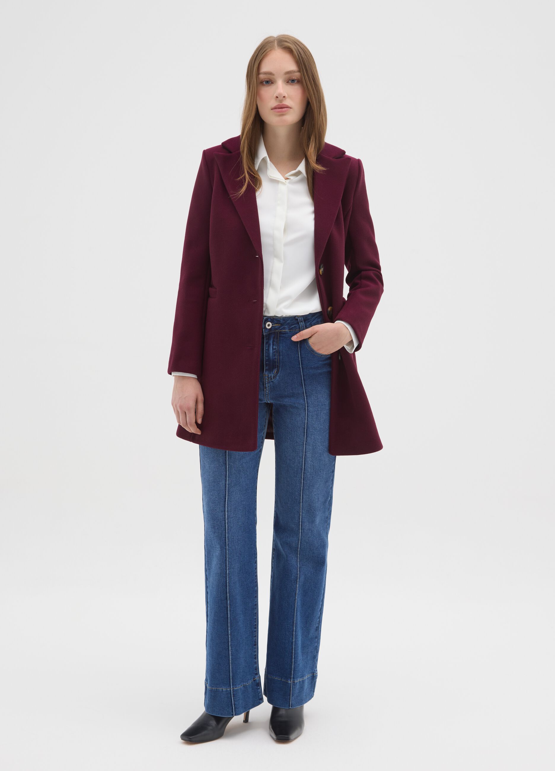 Purple regular fit coat with buttons