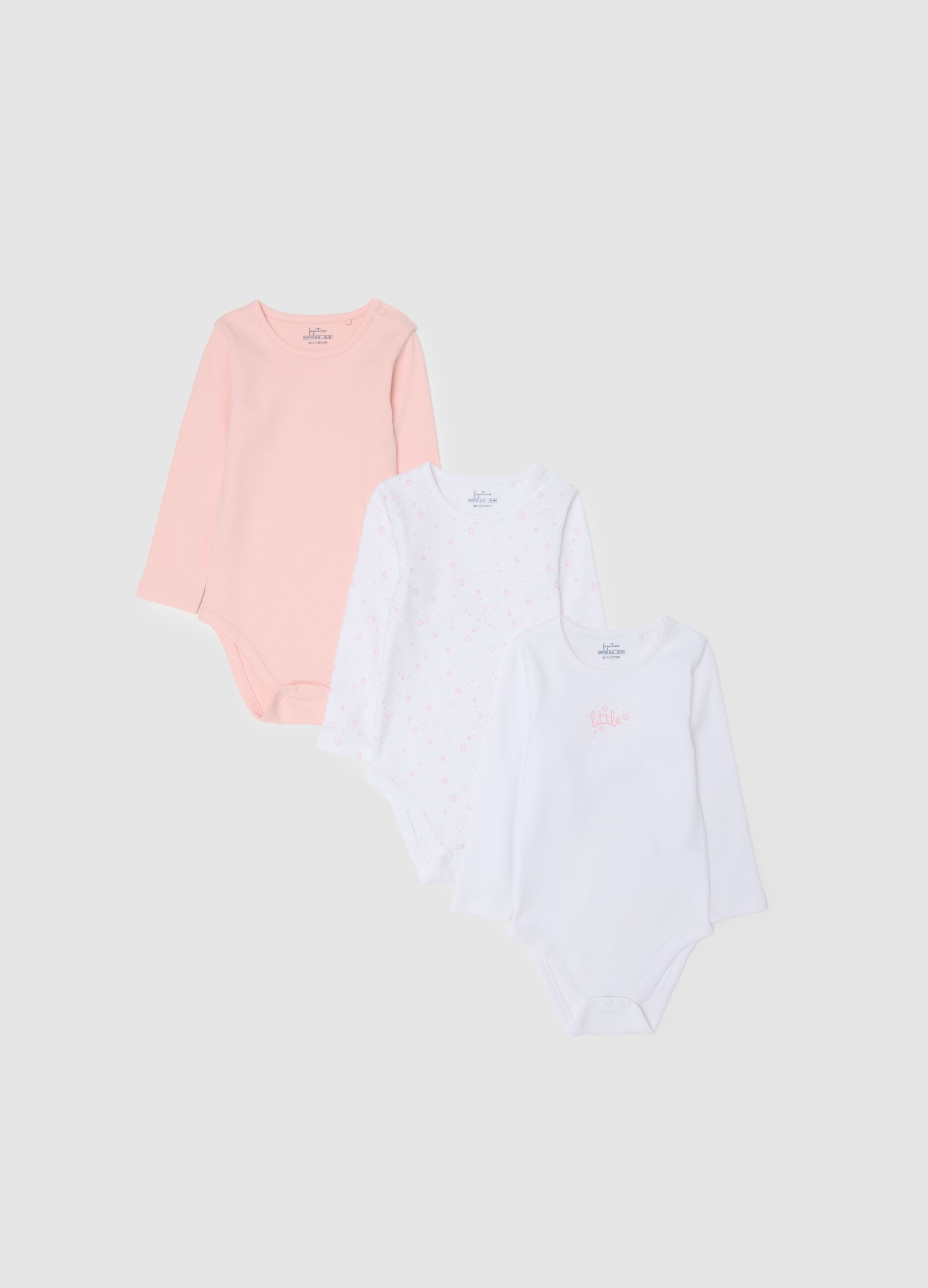 Pink cotton bodysuit with long sleeves