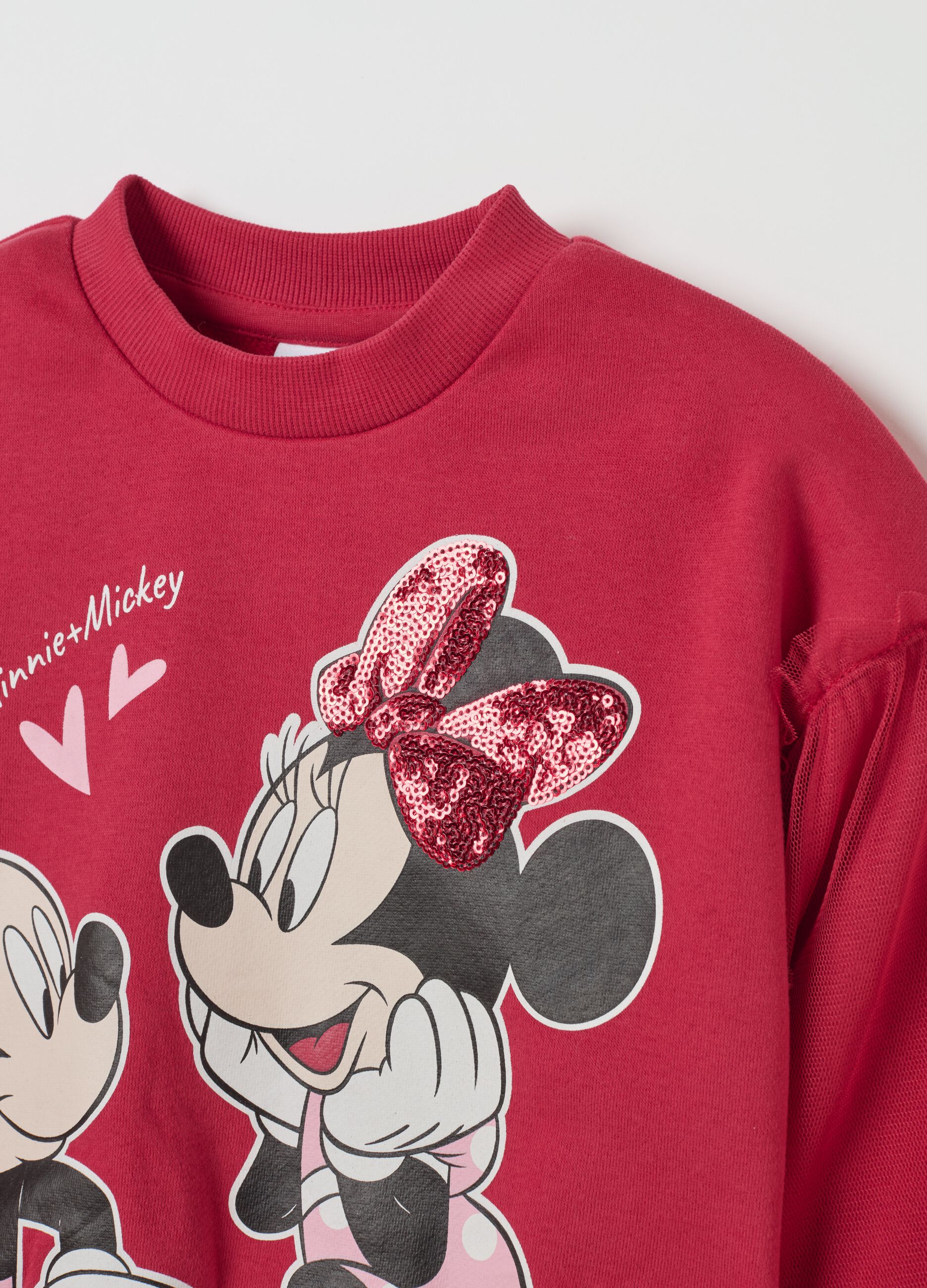 Felpa con tulle e stampa Mickey Minnie