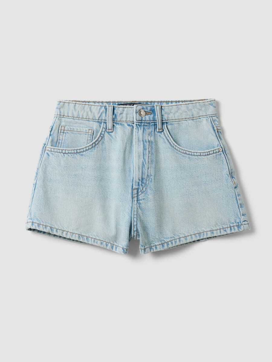 Shorts denim azzurro in puro cotone straight fit_4