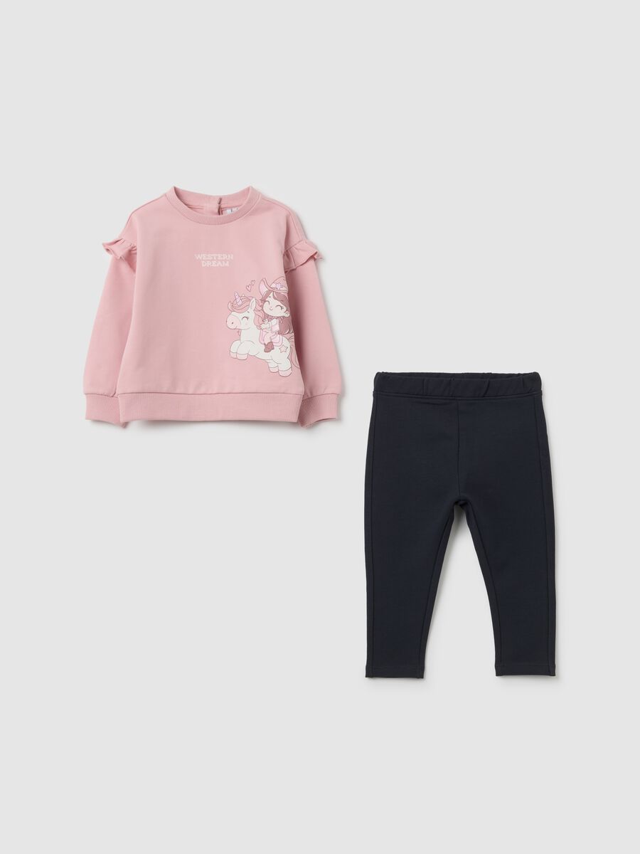 Pink stretch cotton sweatshirt and leggings set for girls_0