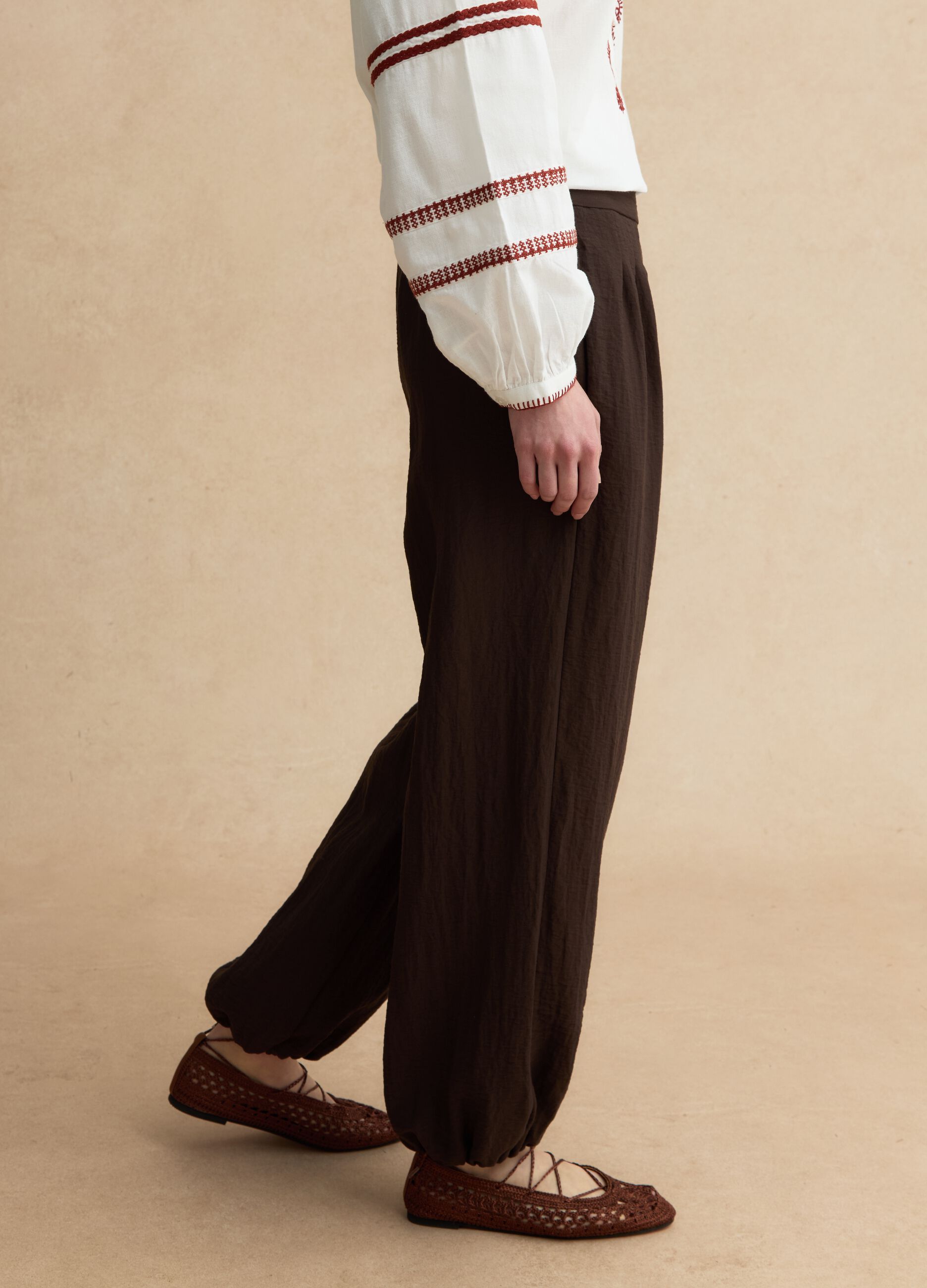 Brown viscose-blend relaxed fit jogger trousers