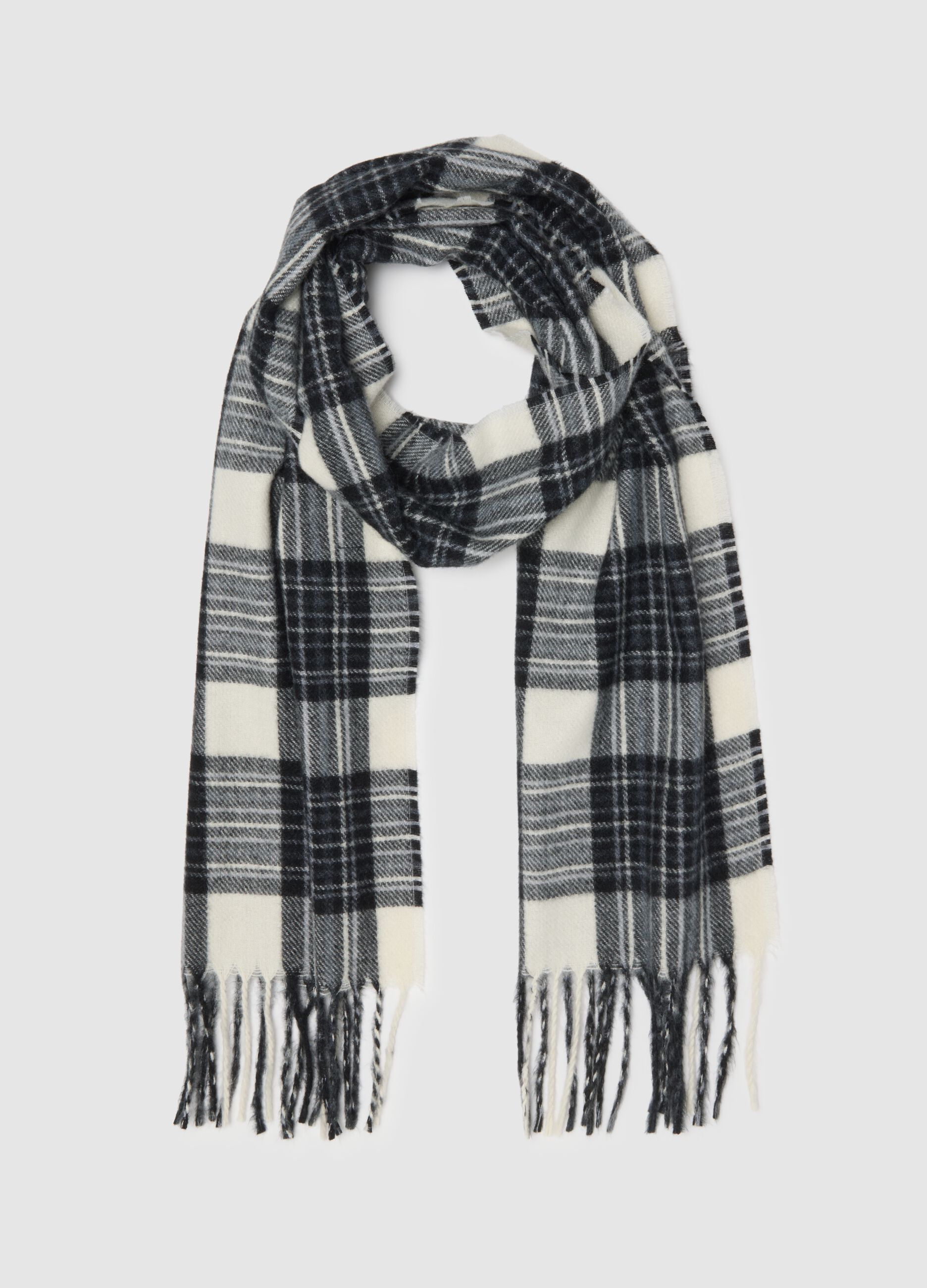 Multicolour check scarf with fringes