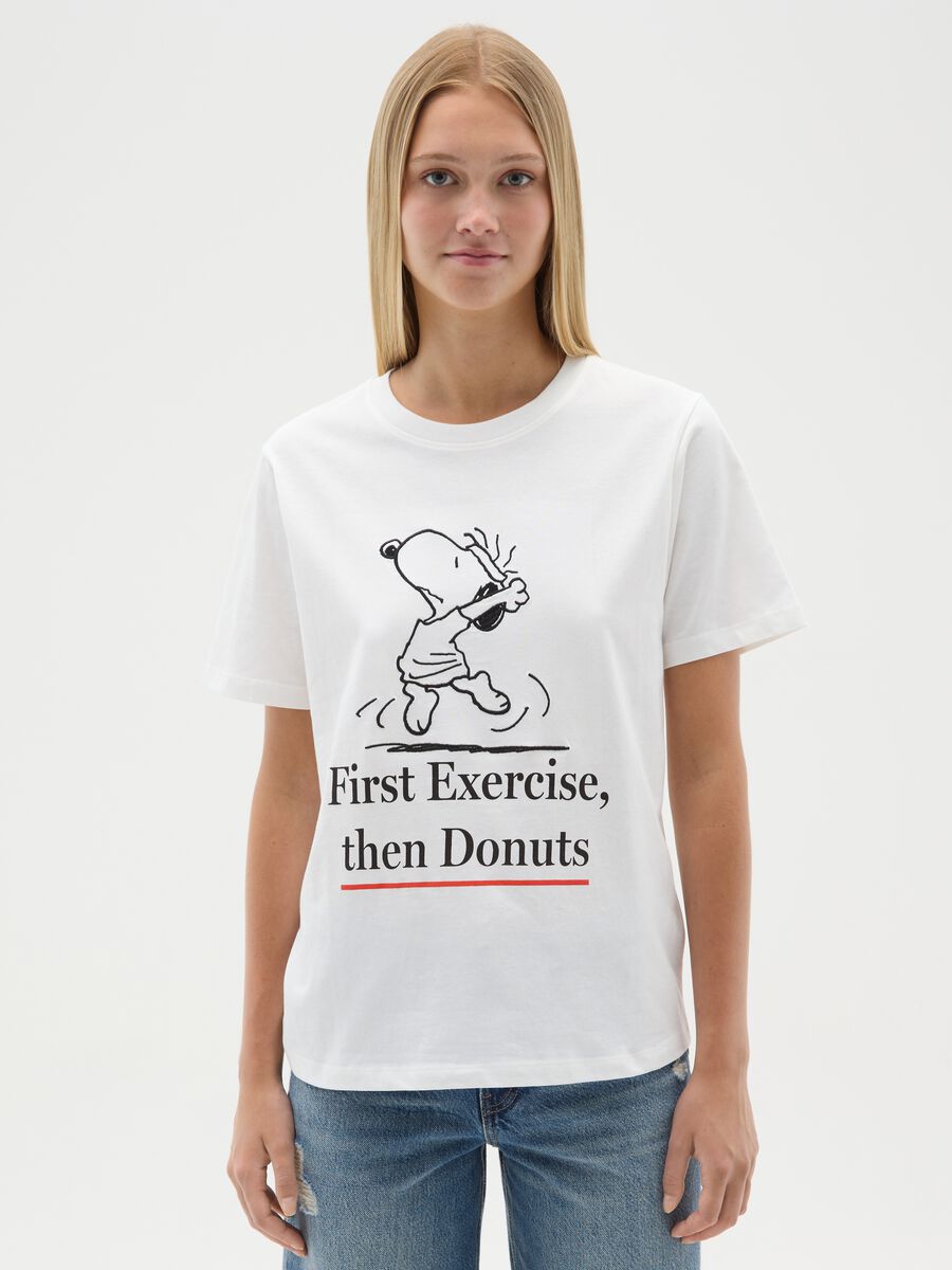 Women's pure cotton white T-shirt relaxed fit with Snoopy print_0