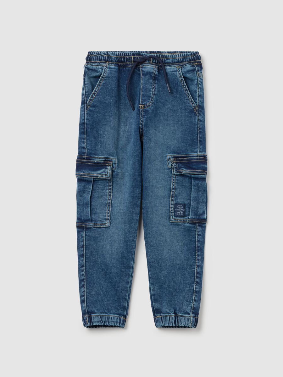 Cargo joggers in denim with drawstring_0