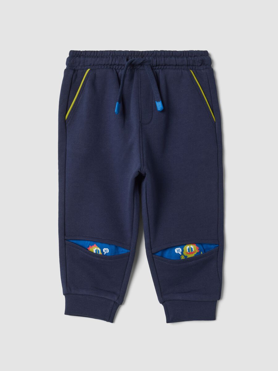 Pantaloni jogger blu in puro cotone con vita elasticizzata_0