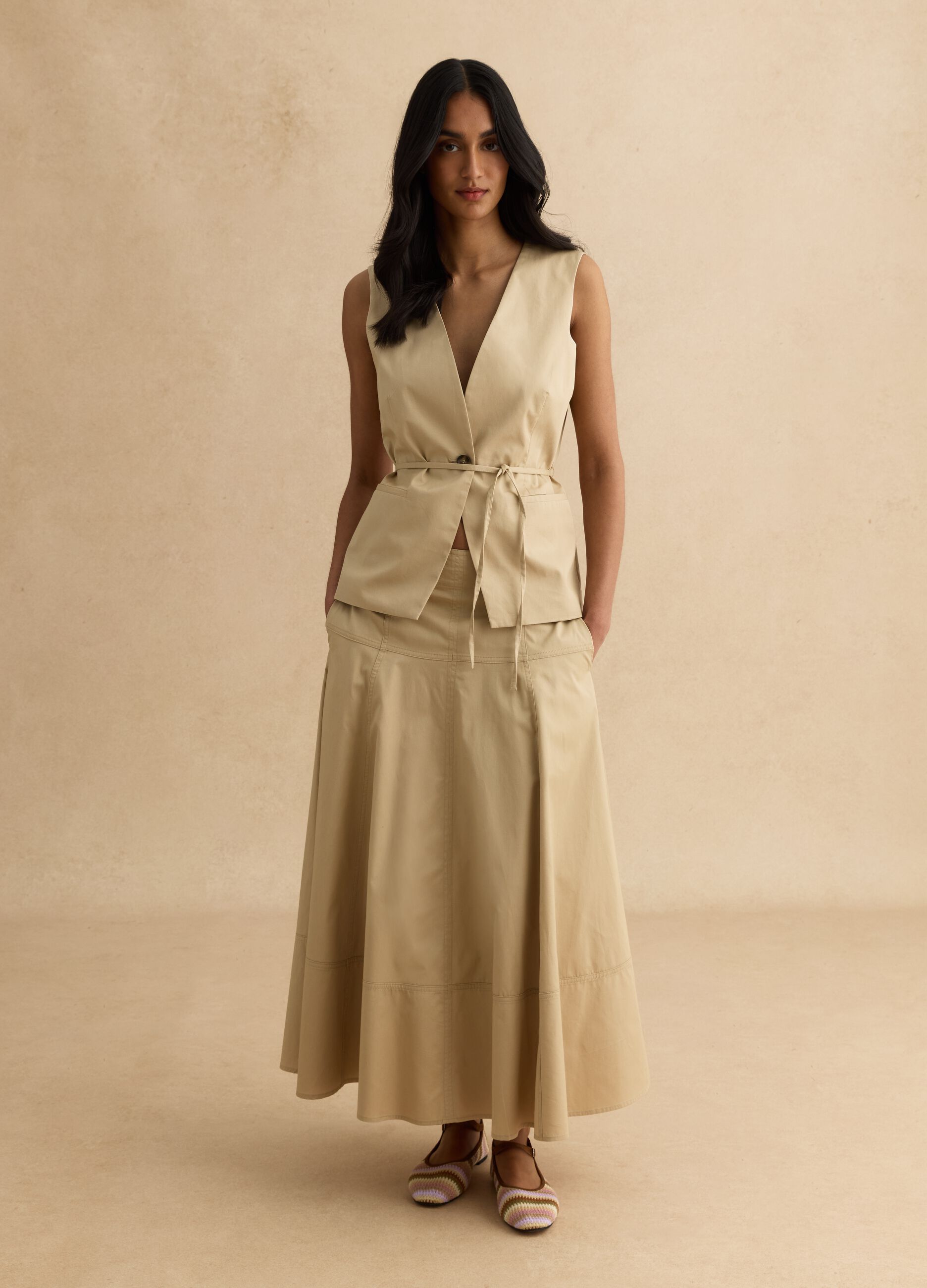 Gonna beige lunga in puro cotone