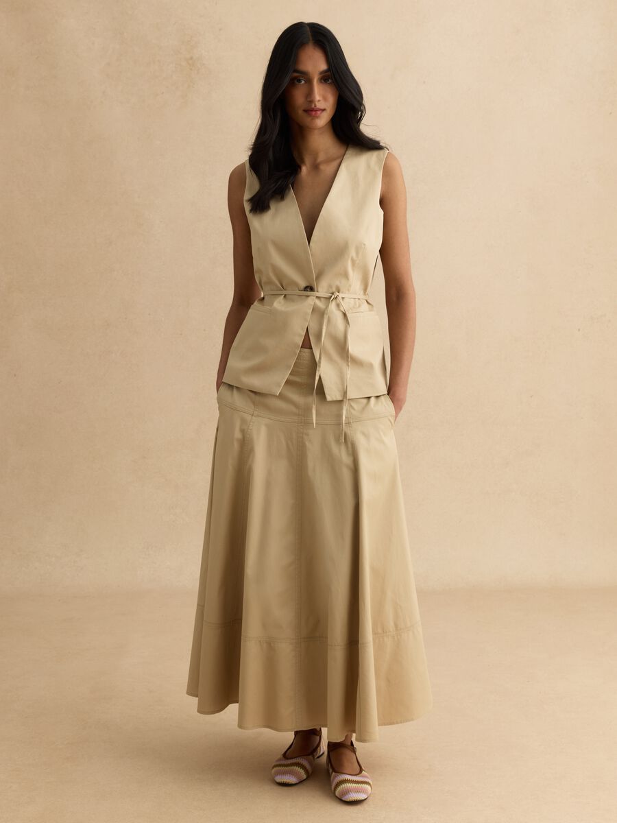 Gonna beige lunga in puro cotone_0