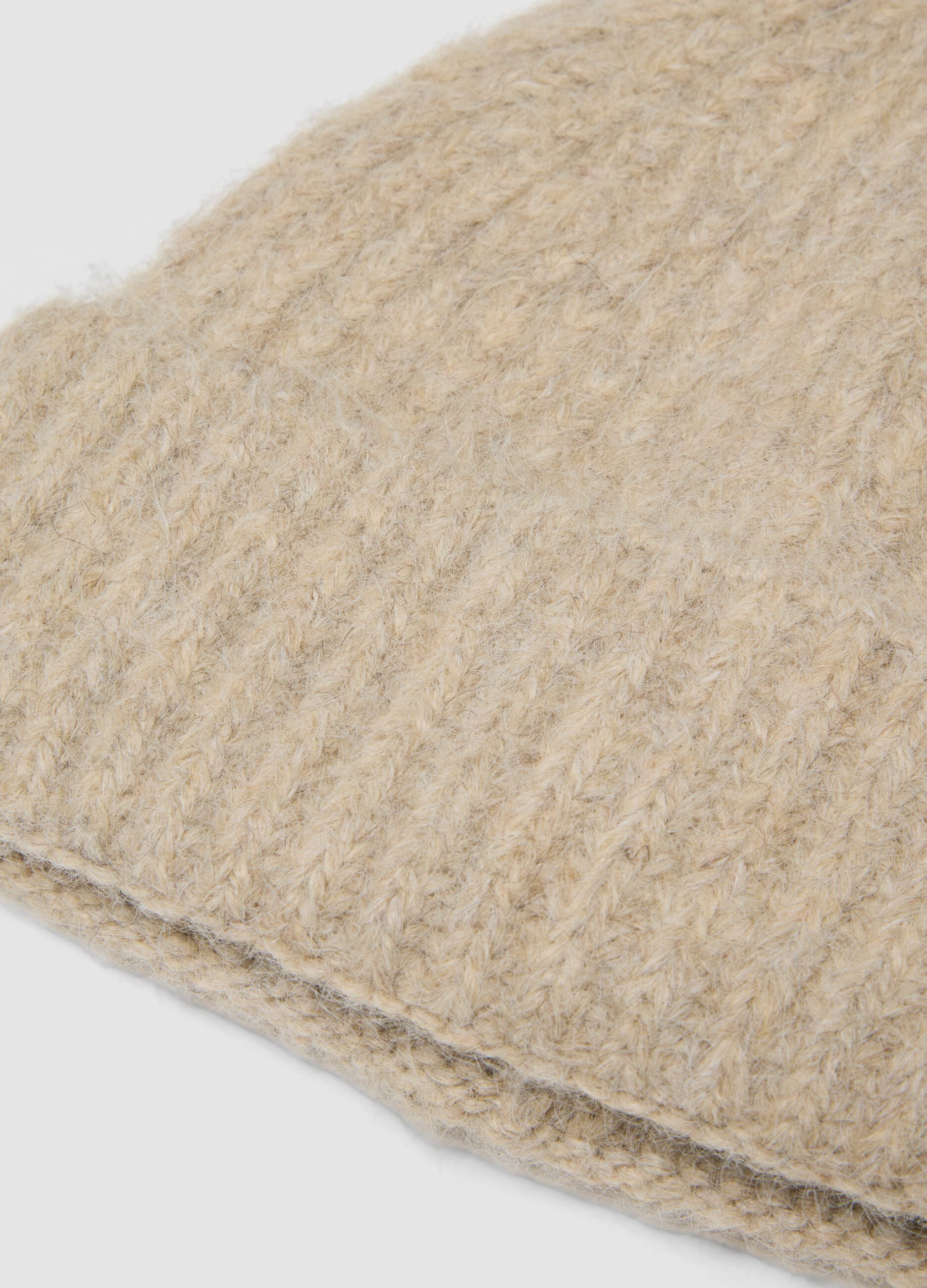 Beige ribbed stretch wool beanie