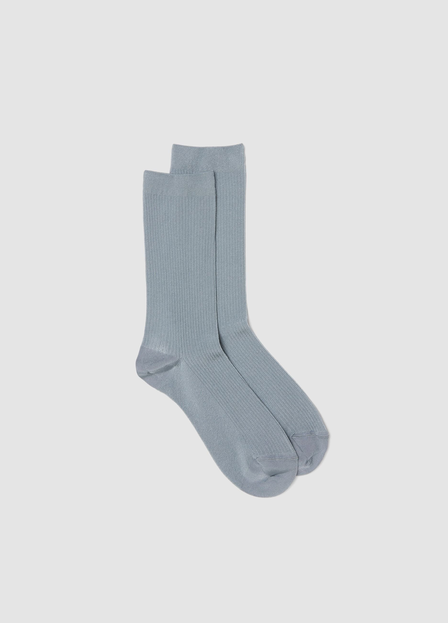 Long sky-blue stretch viscose socks