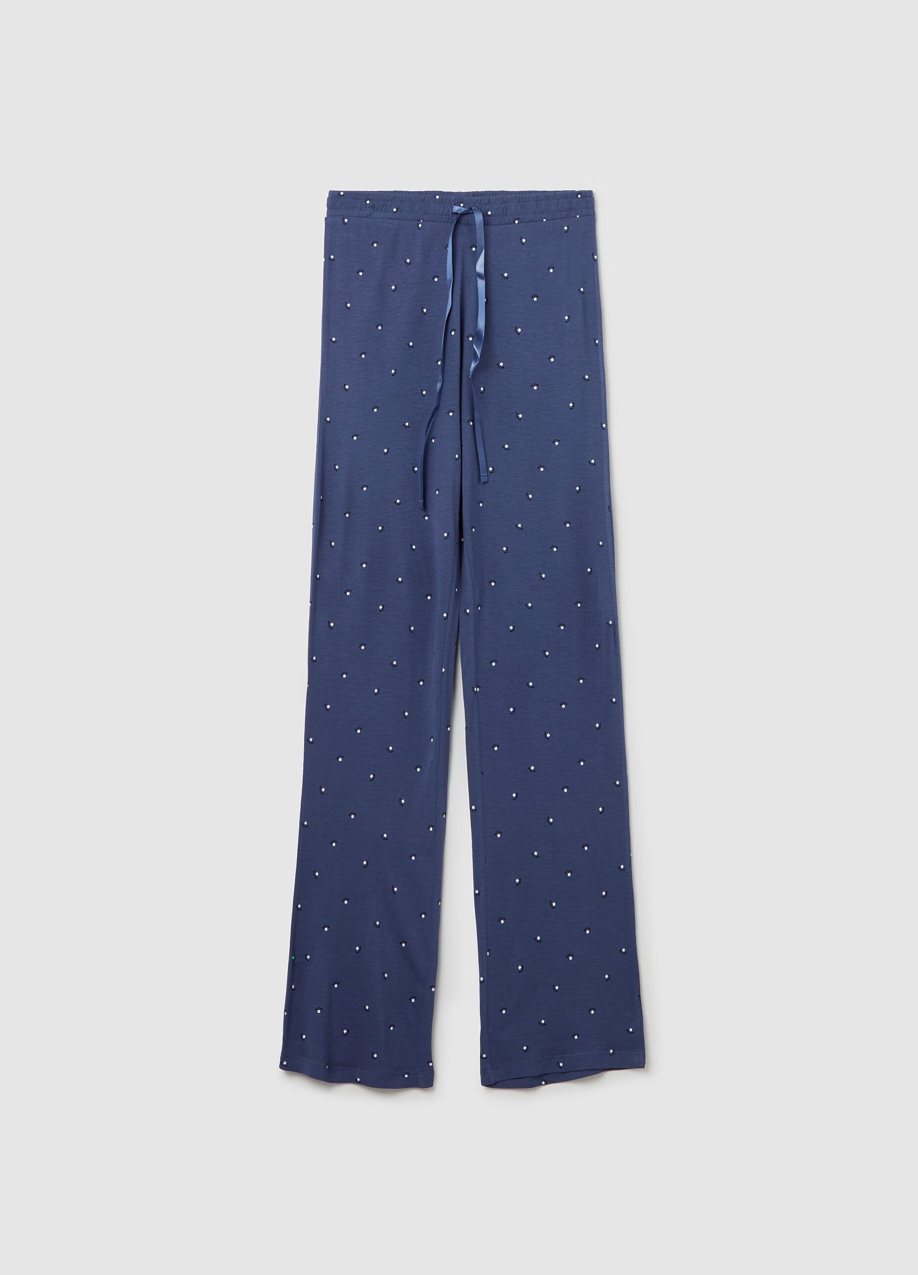 Pyjama bottoms with drawstring and floral print