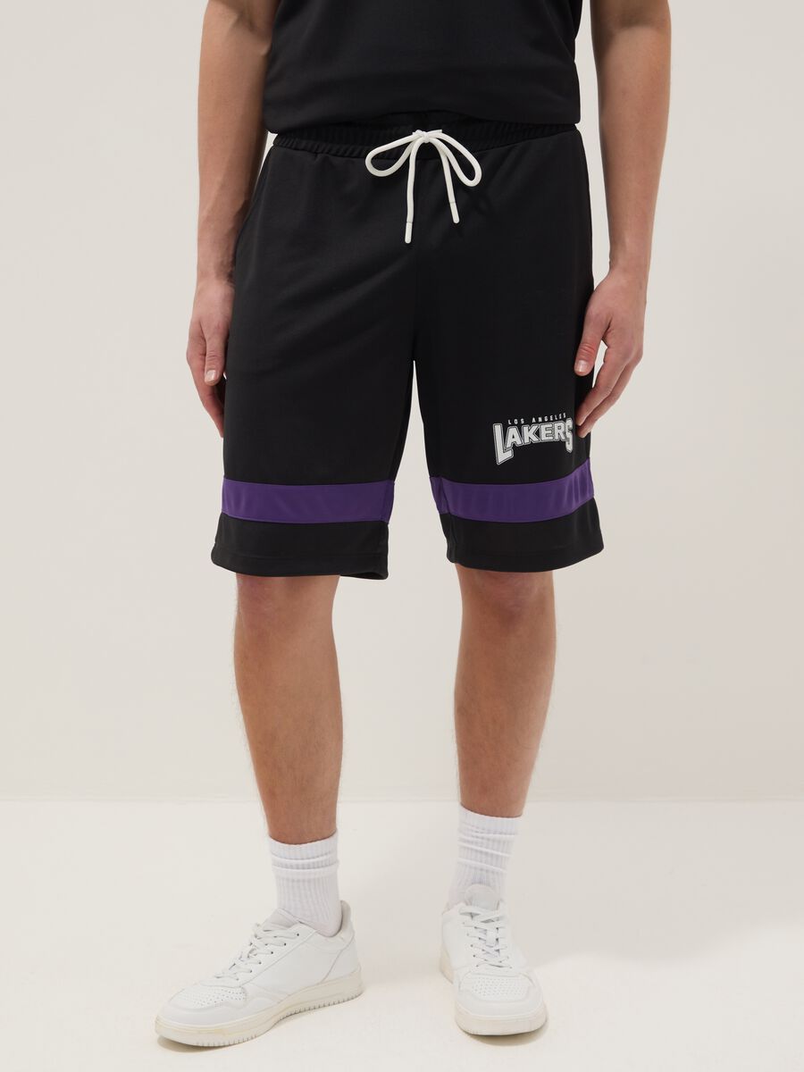 Multicolour Pure Cotton Shorts with Los Angeles Lakers Logo_1