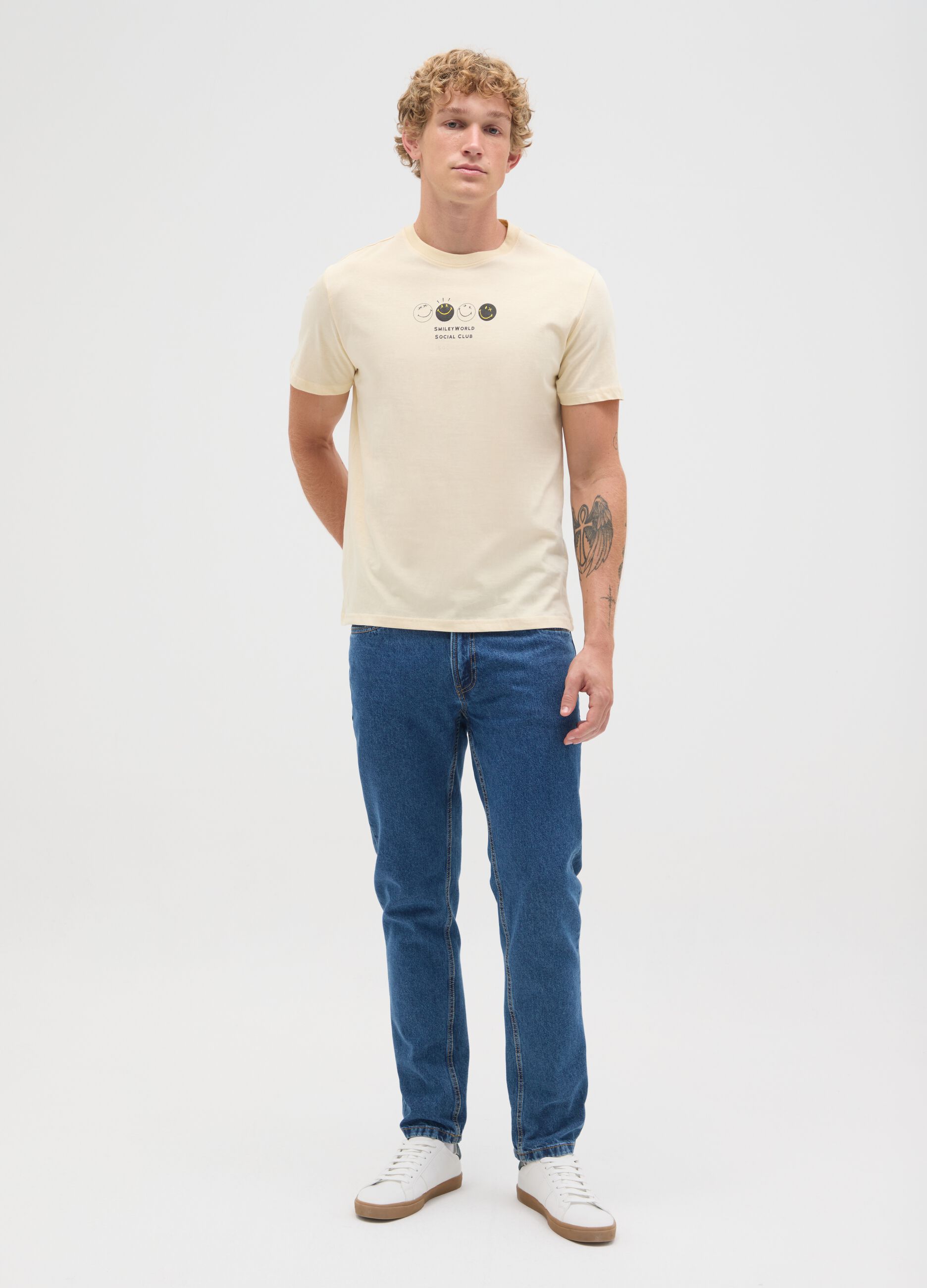Men's beige regular fit pure cotton T-shirt
